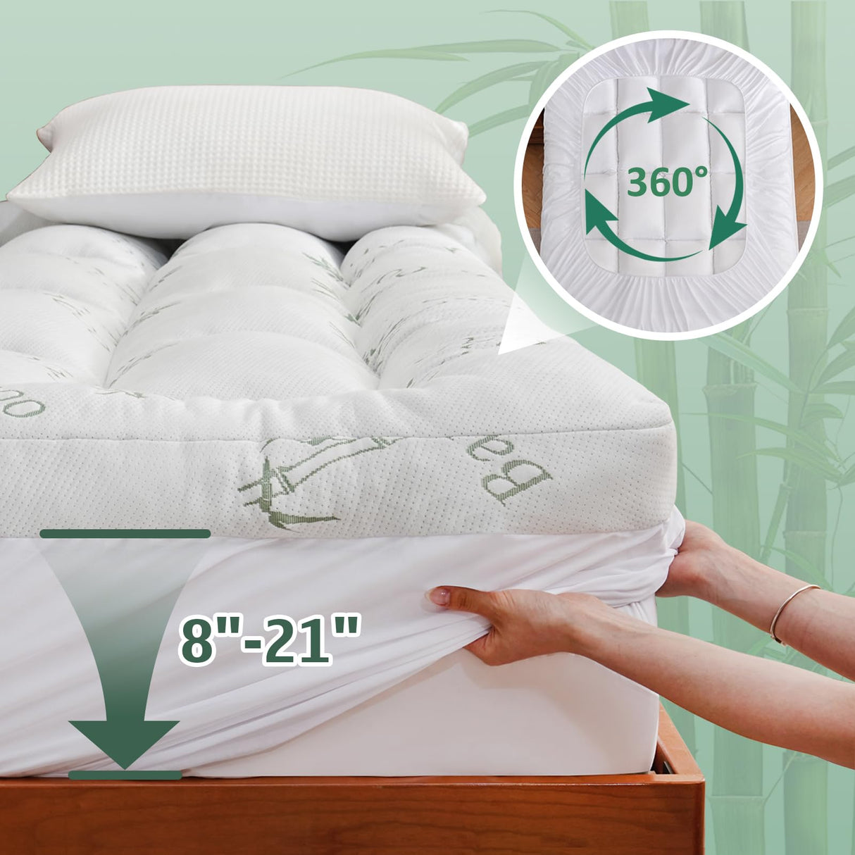 DOWNCOOL 3 Inch Memory Foam Mattress Topper Queen – Cooling Pillow Top Mattress Topper for Back Pain Relief, with Bamboo Viscose Air Layer, 1700 GSM Fill, Deep Pocket Fits 8–21 Inch DOWNCOOL