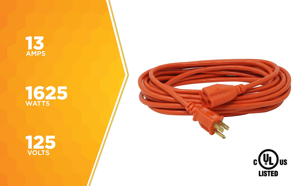 Woods Light Duty Extension Cord, 50Ft, 16 Gauge, 3 Conductor, General Purpose Cord, SJTW, Orange, 0268 Woods