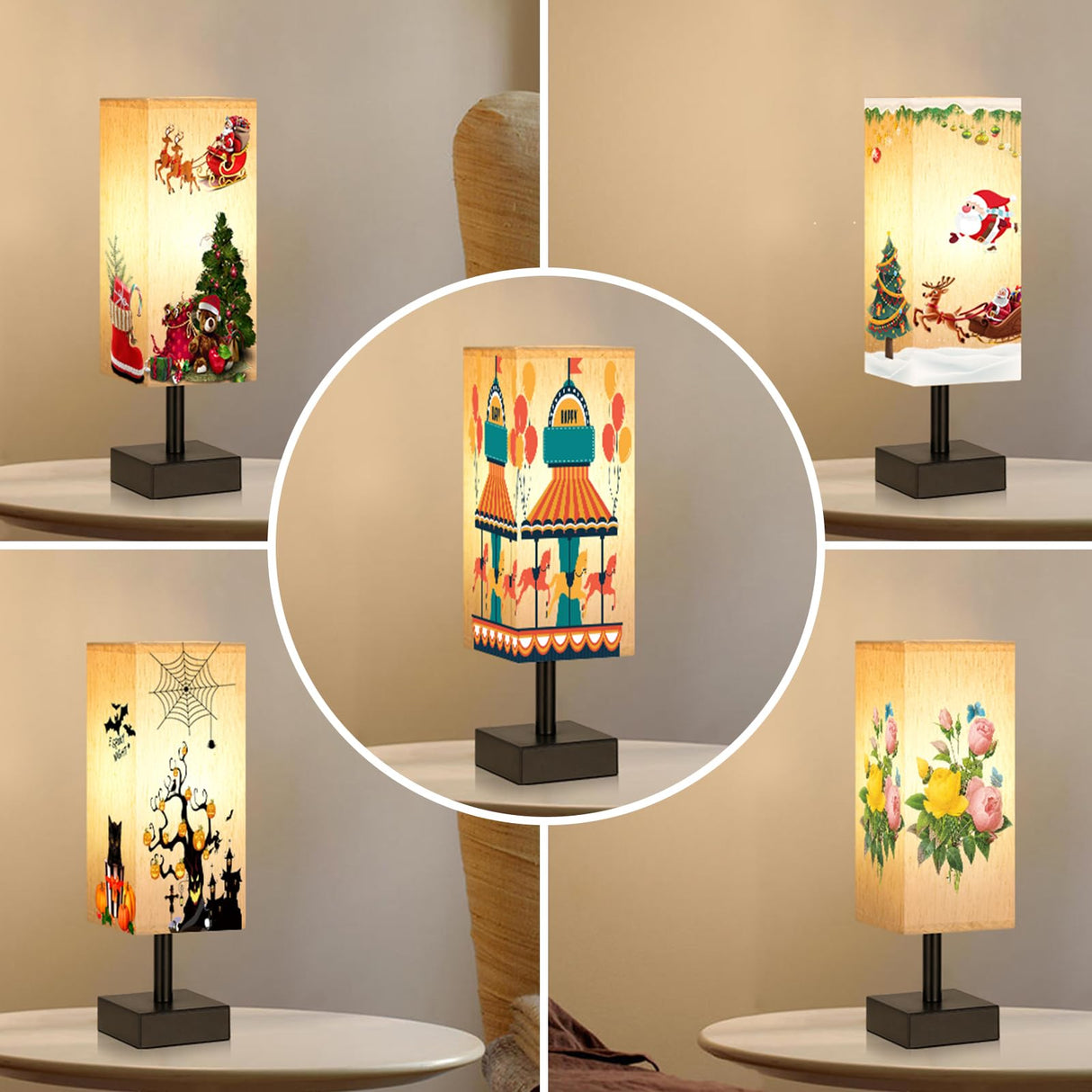 Small Table Lamp for Bedroom - Bedside Lamps for Nightstand, Minimalist Night Stand Light Lamp with Square Fabric Shade, Desk Reading Lamp for Kids Room Living Room Office Dorm aooshine