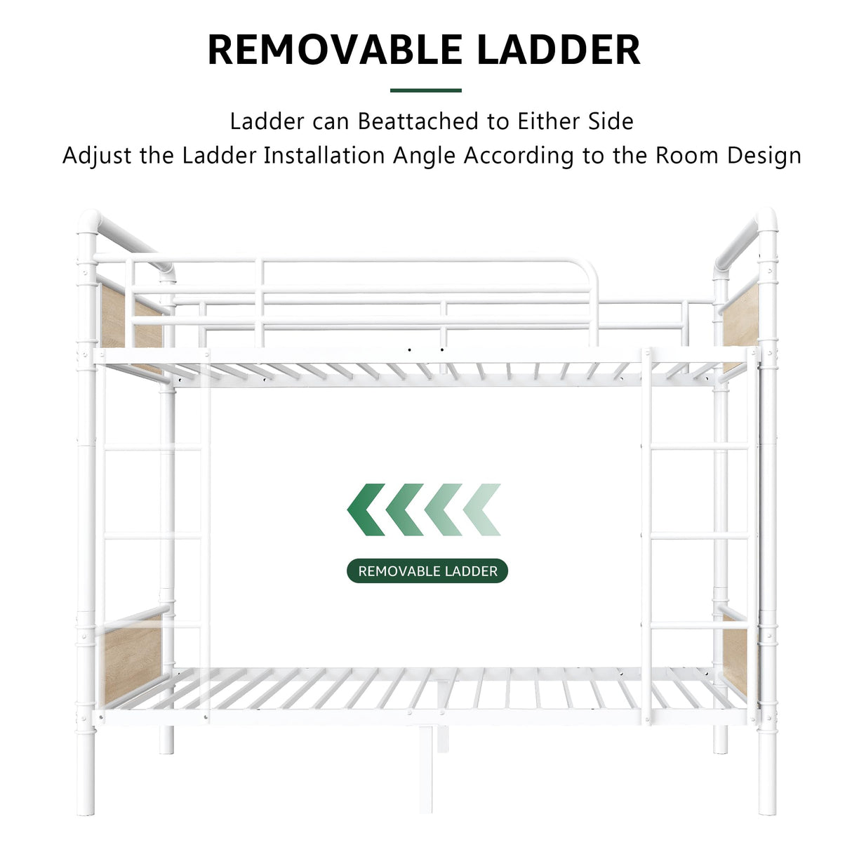 Jocoevol Bunk Bed Twin Over Twin, Heavy Duty Metal Industrial Bunkbeds with Ladder and Full-Length Guardrail, Convertible into 2 Individual Beds, Under-Bed Storage Space (White, Twin) Jocoevol