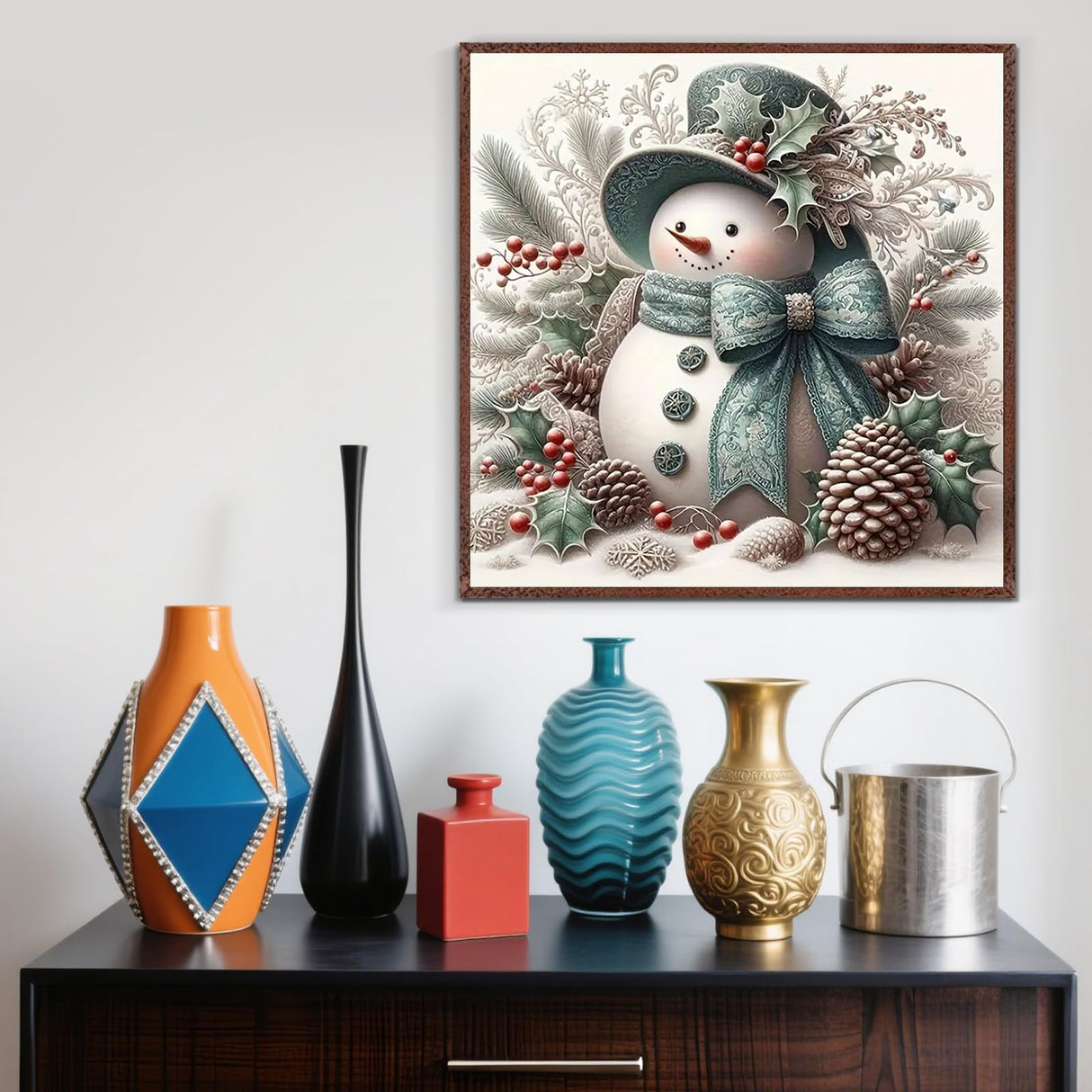 Christmas Snowman Pine Cone Diamond Painting Kits for Adults, 5D Diamond Art Kits for Adults Beginners, DIY Full Round Drill Diamond Dot Painting Gem Art Kits for Adult, Home Wall Decor 13.8x13.8 Inch LKHMVCA