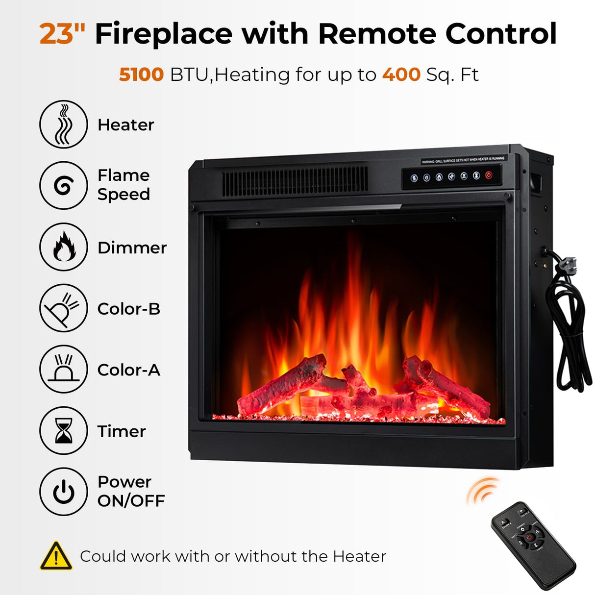 R.W.FLAME Fireplace TV Stand for 50 Inch TV,Modern Entertainment Center with 23" Electric Fireplace,Media Furniture for Living Room with Storage Cabinets, 48 Inch,White R.W.FLAME