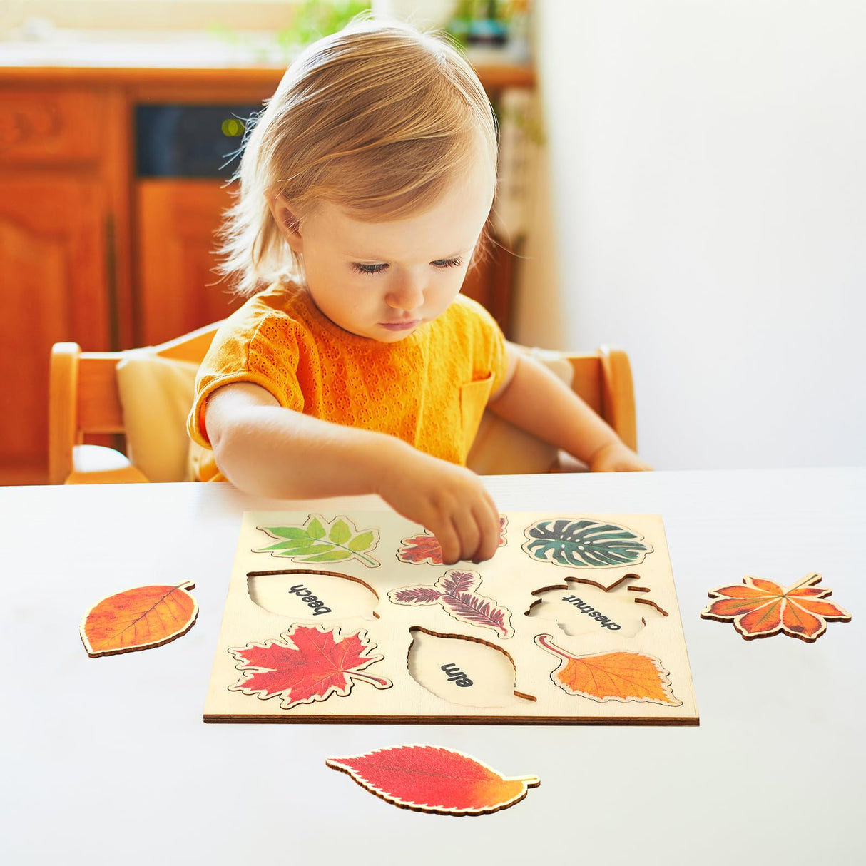Kathfly 2 Pieces Leaf Wooden Jigsaw Puzzles Leaf Puzzle Montessori Toy Montessori Puzzle Early Educational Learning Puzzle for Birthday Gift Early Education School (Fresh) Kathfly