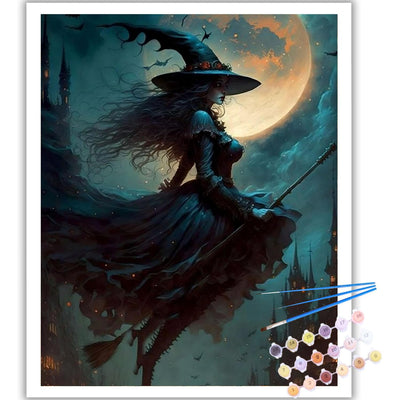 Arttoplus Halloween Paint by Numbers Kit for Adults Beginner-Witch Adult Paint by Number Kits on Canvas, Witch DIY Acrylic Oil Painting by Numbers for Adults for Gift Home Wall Decor(16x20inch)