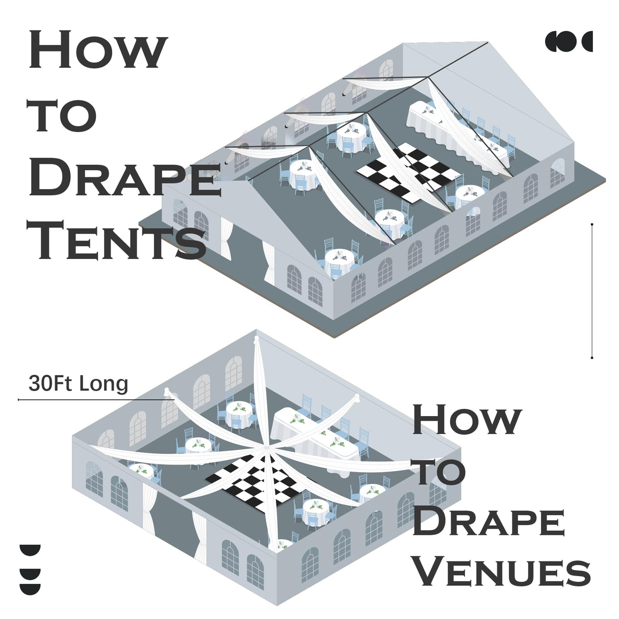 20ftx30ft White Ceiling Curtain for Wedding Parties – 4 Panels Wrinkle-Free 30 FT Long Tent Draping Curtains for Wedding, Birthday & Theme Parties, 30ft Height with Rod Pocket Party Village