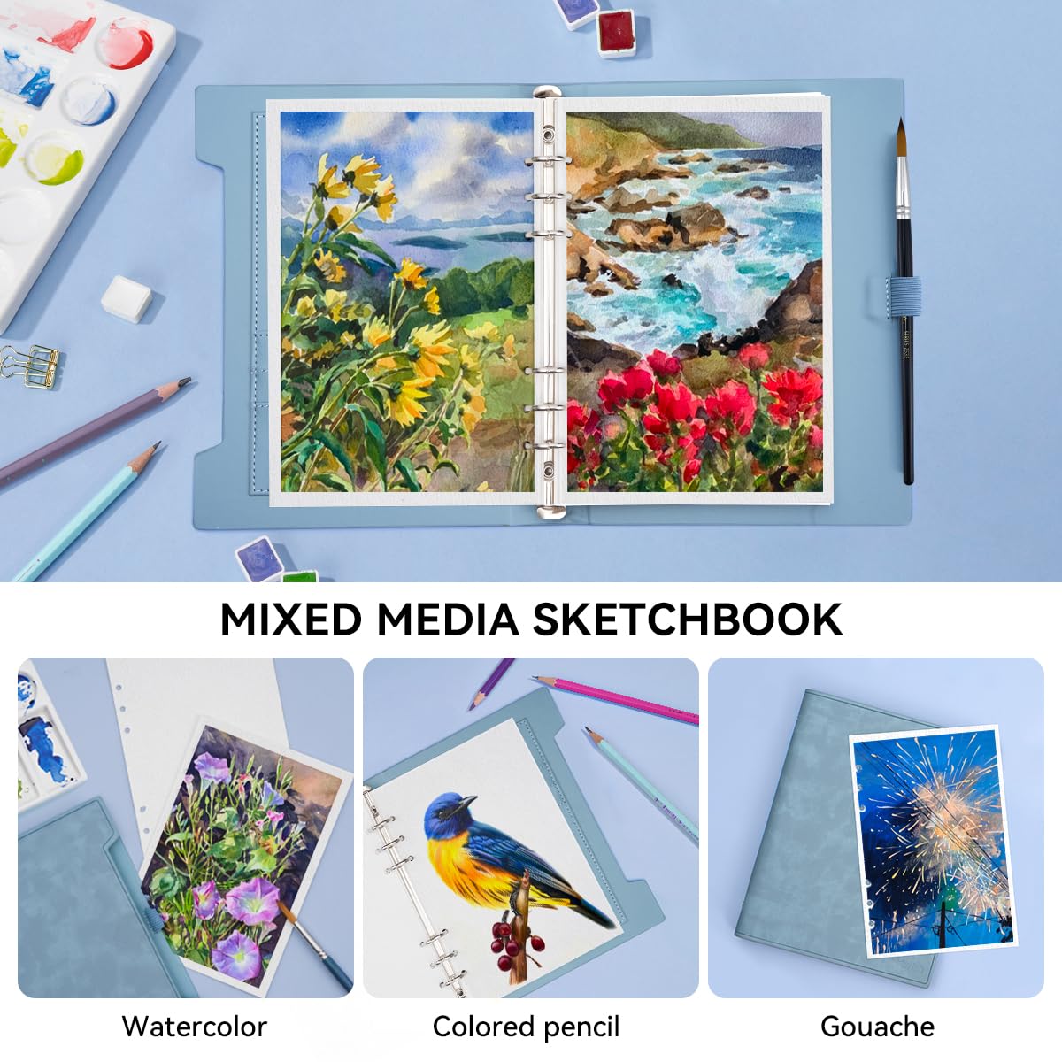 Lightwish Watercolor Sketchbook,100% Cotton Acid Free Watercolor Journal,300gsm/140lb Cold Press Watercolor Paper for Artists,Adults,Students,20 Sheets,9.25 * 6.3 Inches LIGHTWISH