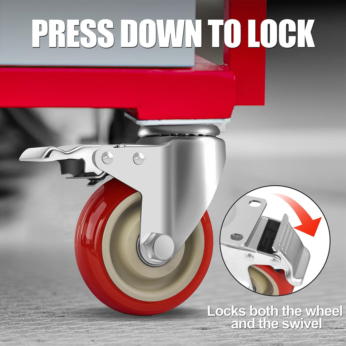 4 Inch Heavy Duty Swivel Caster Wheels with Brake, Set of 4, Industrial Locking Rolling Plate Casters Wheels for Furniture, Cart, Table and Workbench, Easily Load 2200lbs FOCBUGU