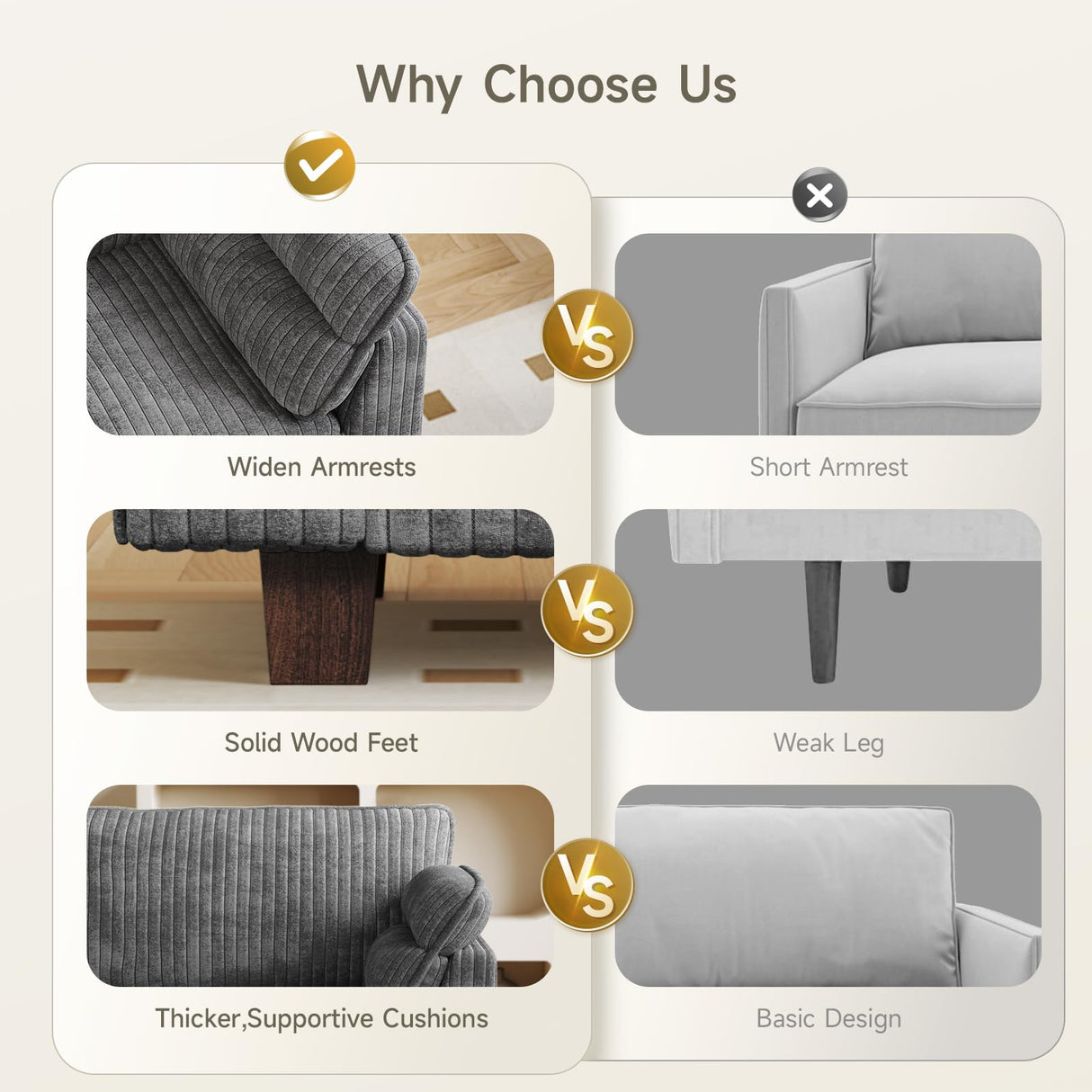 ONBRILL 77" Modern Loveseat Sofas for Living Room,Comfy Cloud Couch with Deep Seats,Solid Wood Frame,Corduroy Fabric Couches for Living Room,Bedroom and Small Spaces ONBRILL