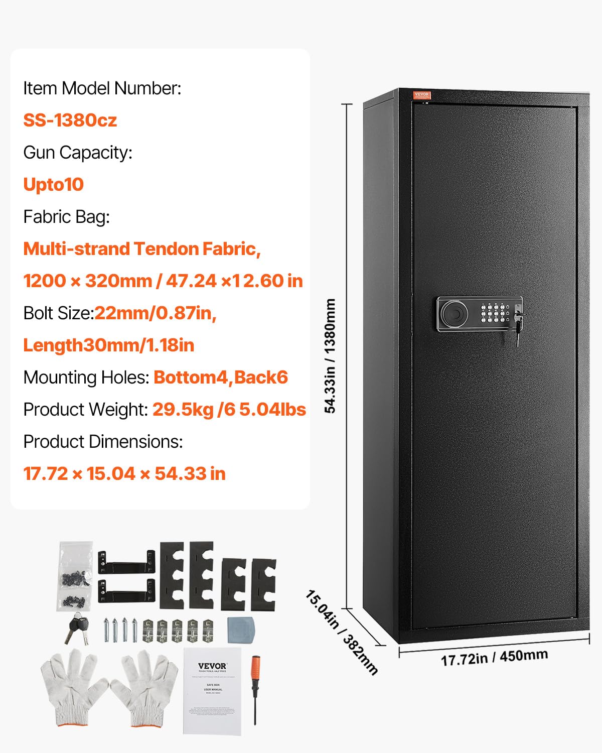 VEVOR Gun Safe, 8-10 Rifle Safes with Quick Access Digital Keypad, Anti-Theft Design Locking Gun Cabinet, Easy to Install, Tall Home Security Safe with Removable Shelf for Rifles Shotguns Pistols VEVOR