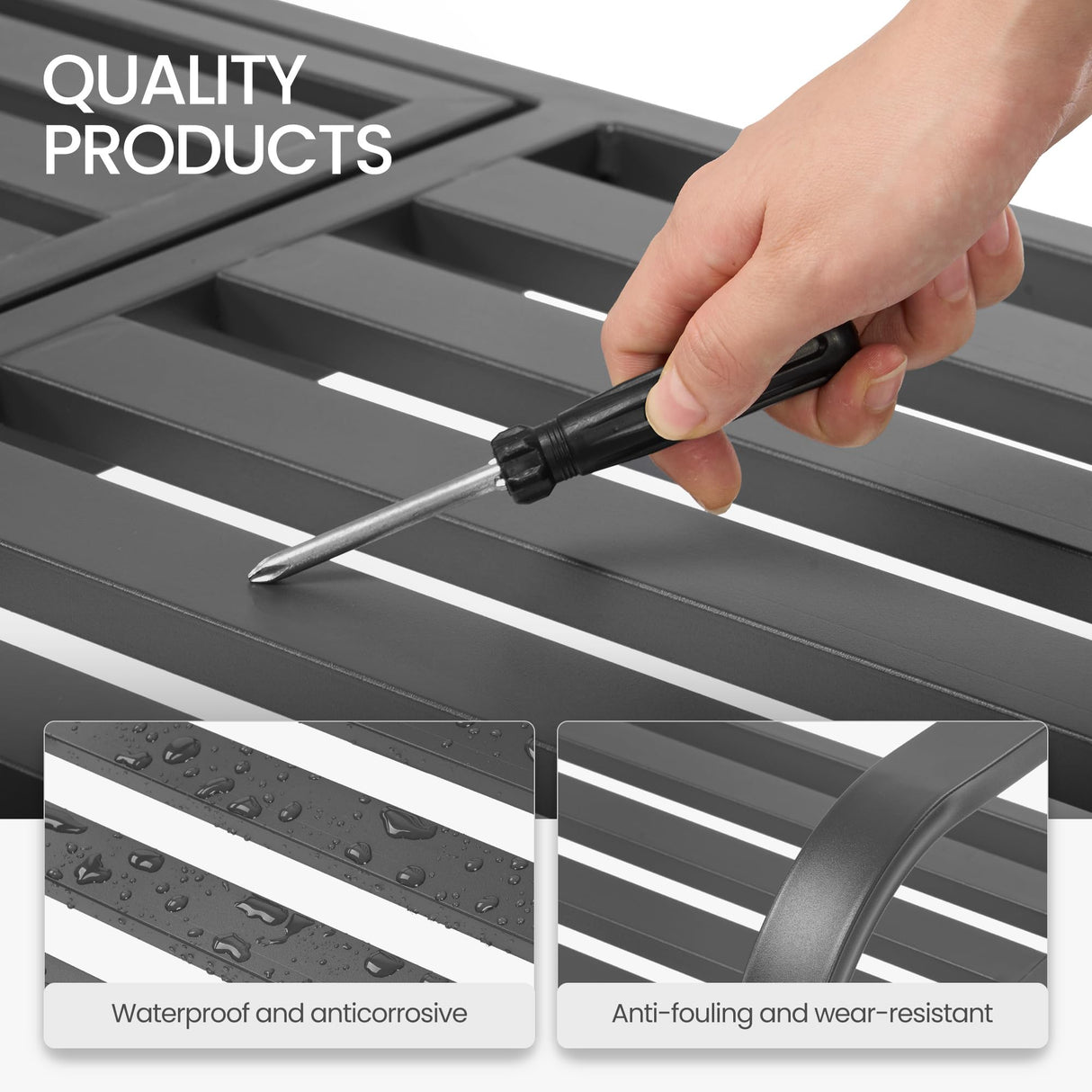 BODIOO Outdoor Metal Garden Bench 59" Patio Bench with Built in Table Park Bench, Outside Bench Weather Proof Front Porch Bench, 500lbs BODIOO