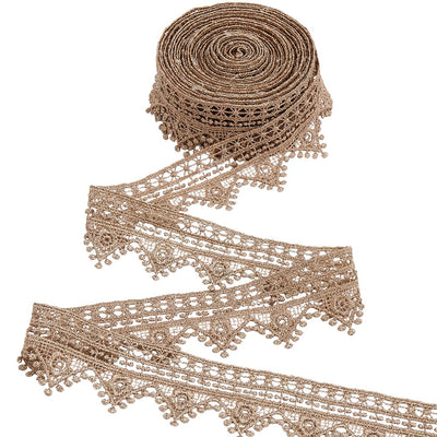 CABODYALS Metallic Glitter Gold Flower Lace Trim Embroidery Wavy Edge Applique Tassel Rose Floral Embroidered Fabric Polyester Ribbons Bulk for Sewing Making Decor Embellishment DIY Crafts Supplies