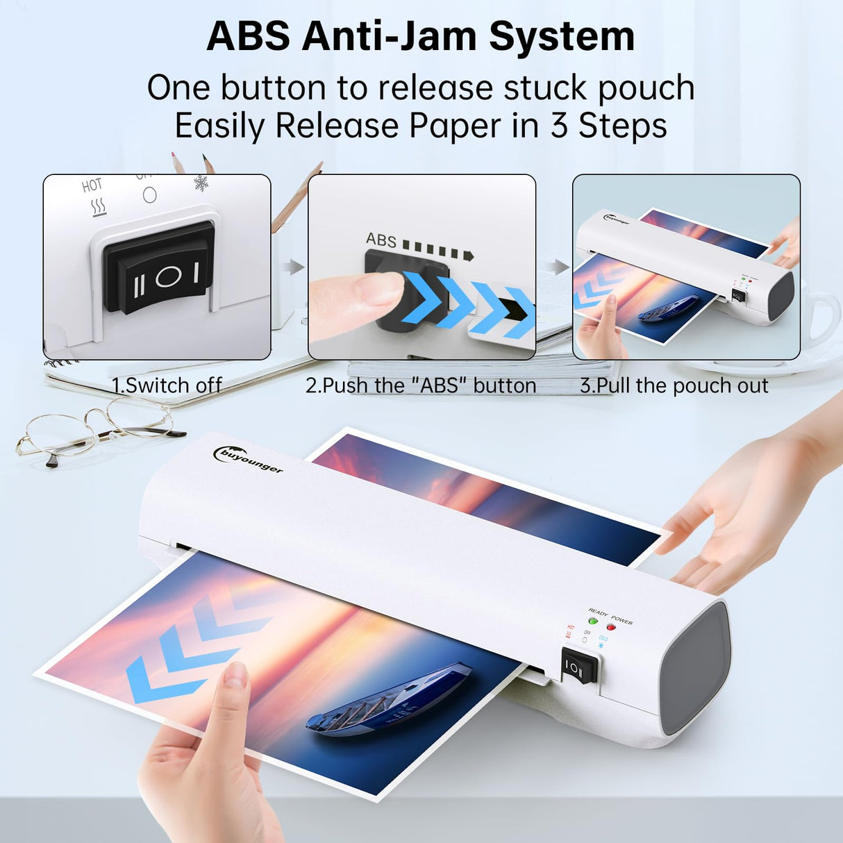 Buyounger Laminator Machine with 10 Laminating Sheets, 9 Inch Laminator Hot & Cold for A4/A5/A6, Thermal Laminating Machine for Home School Office Buyounger