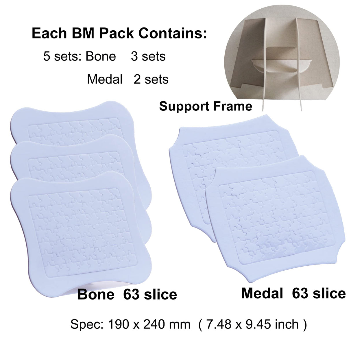 LIT PAPER 5 Sets 2-in-1 Photo Frame Sublimation Jigsaw Puzzle Blanks Combo 2 Shape Bone Medal - DIY Heat Press Transfer Crafts 63 Slices Thermal Transfer Blank Puzzles for Sublimation LIT PAPER