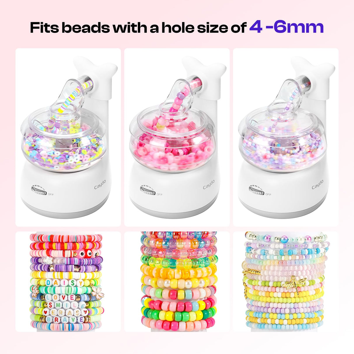 Caydo Electric Bead Spinner for Jewelry Making – Clay Bead Bracelet Maker Machine with Clay Beads, Needle & Elastic String | DIY Craft Kit Gift for Girls, Kids, Teens (Ages 8+, White) Caydo