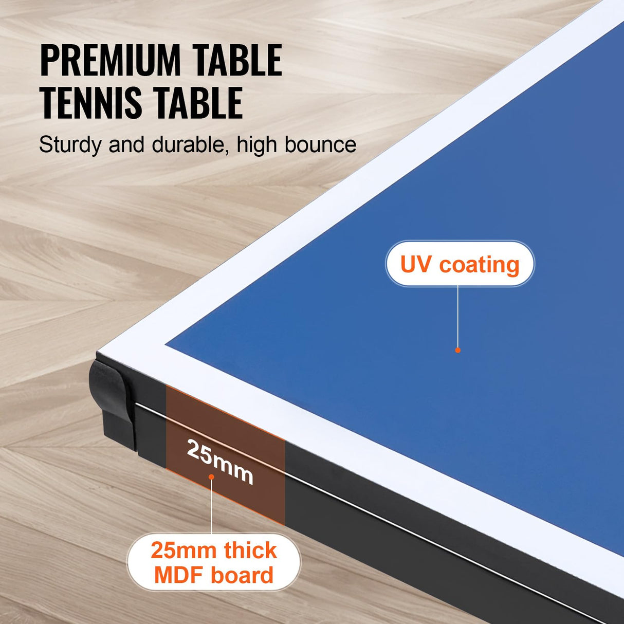 VEVOR Ping Pong Table, Professional Table Tennis Game, Indoor MDF Portable Table Tennis Table, Foldable Ping Pong Table with Quick Clamp Net and Lockable Wheel, 10 Minute Easy Assembly, 25mm Tabletops VEVOR