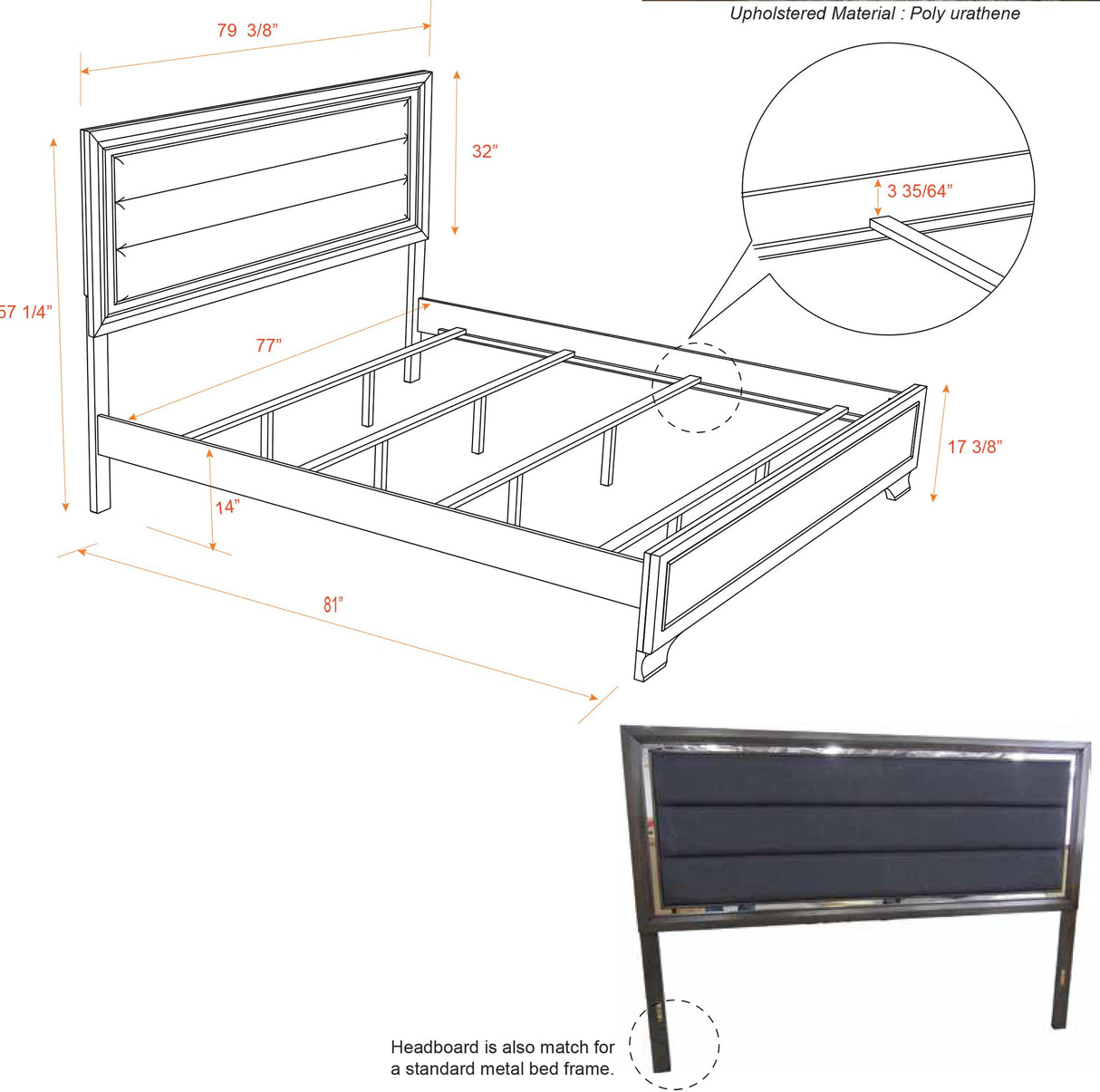 Kings Brand Furniture – 6-Piece Gray Wood with Faux Leather Headboard King Bedroom Set. Bed, Dresser, Mirror, Chest, 2 Night Stands Kings Brand Furniture