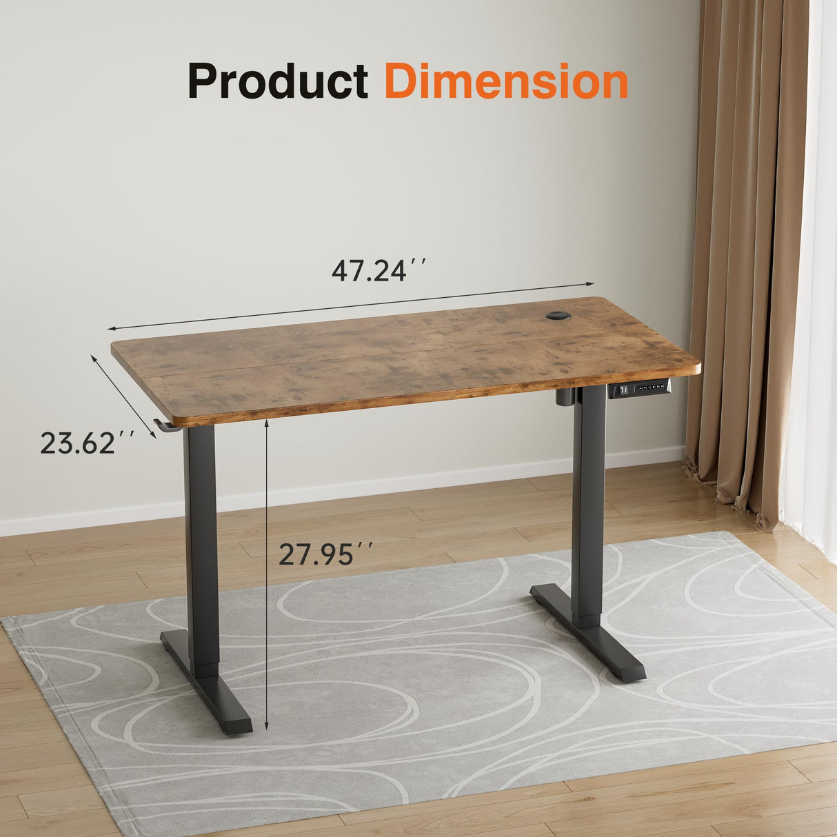 Furmax Electric Standing Desk, 47 x 24 Inches Height Adjustable Desk with Removable Casters, Home Office Computer Desk (Brown) Furmax