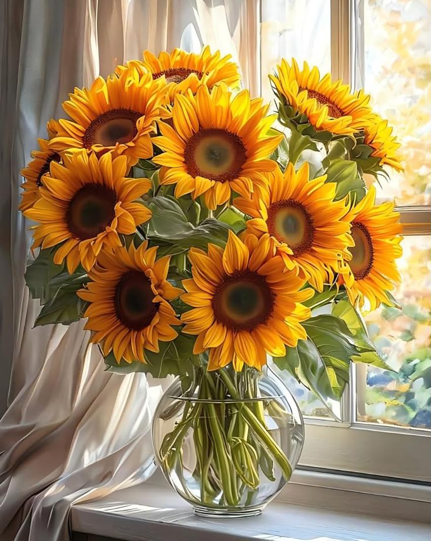ZRIZQ Paint by Numbers for Adults Beginners,Sunflower Adult Paint by Number Kits on Canvas,Paint by Numbers for Home Wall Art Decor 16x20 Inch(Without Frame) ZRIZQ