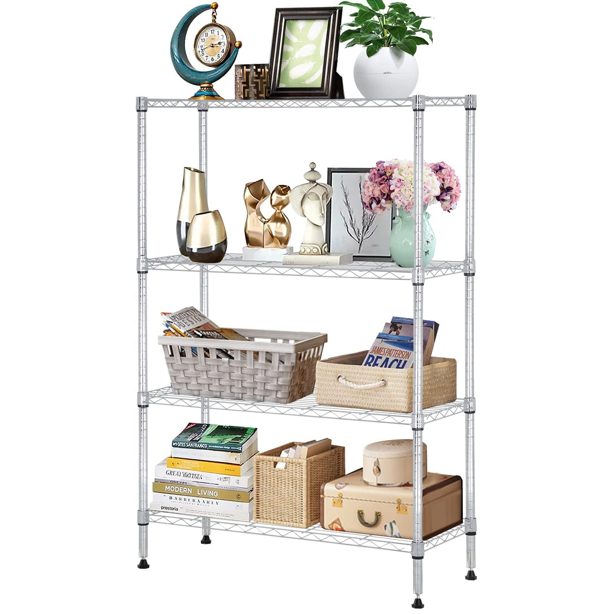 YRLLENSDAN Heavy Duty Metal Shelving Unit 4 Tier Wire Storage Rack Adjustable Shelves Organizer for Garage Kitchen Pantry Laundry Closet NSF Certified Utility Shelf 1000 LBS Capacity, 14"x36"x54" YRLLENSDAN