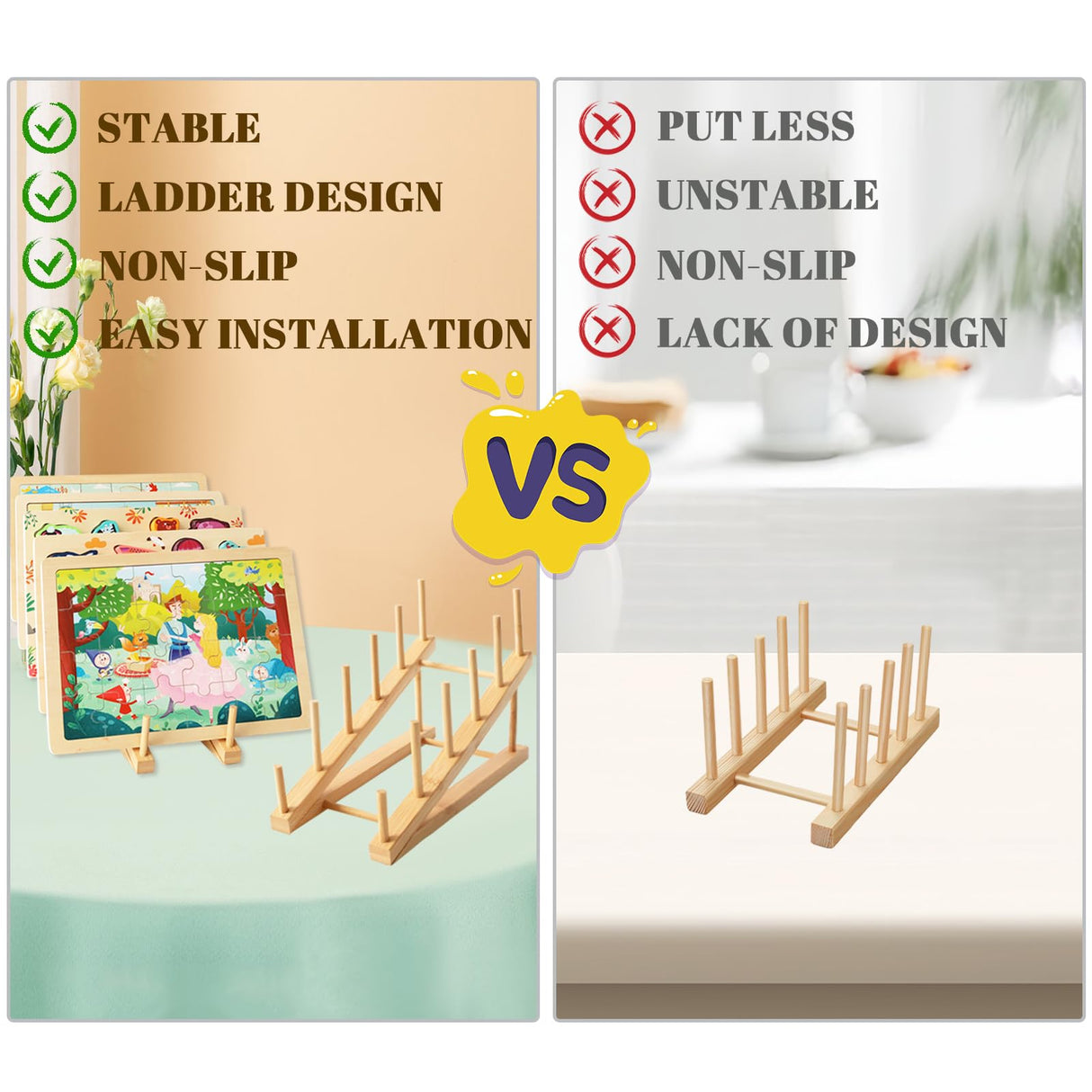 Gjulrfu 2-Piece Wooden Puzzle Storage Rack, Holder for Easel Board, Adult Puzzles Organizer Shelf gjulrfu