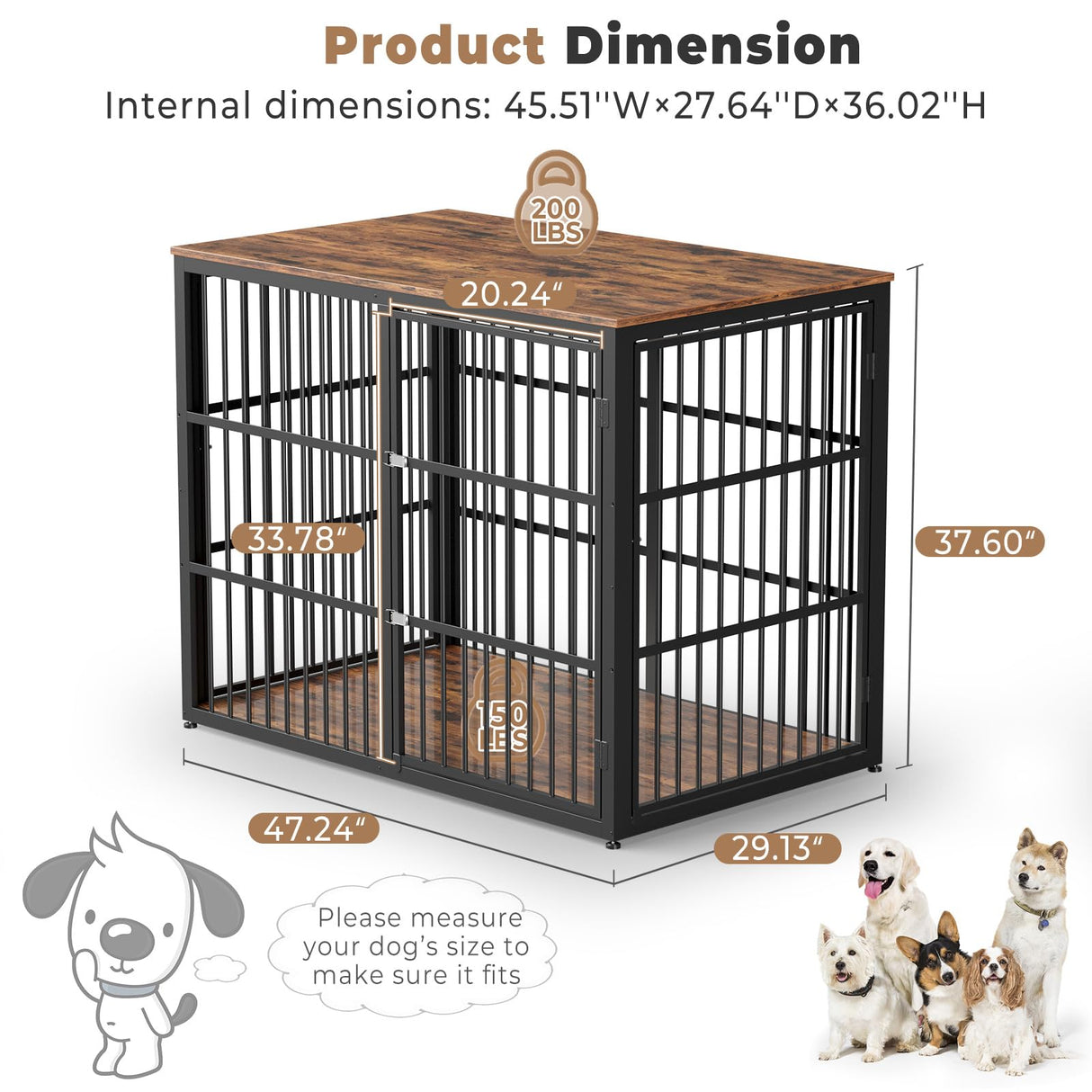 Lyromix 48'' Dog Crate Furniture with 3 Doors,Wooden Dog Crate End Table Heavy Duty Indoor Combination Dog Cage for Medium to Large Dogs, Multiple Units Can be Combined Lyromix