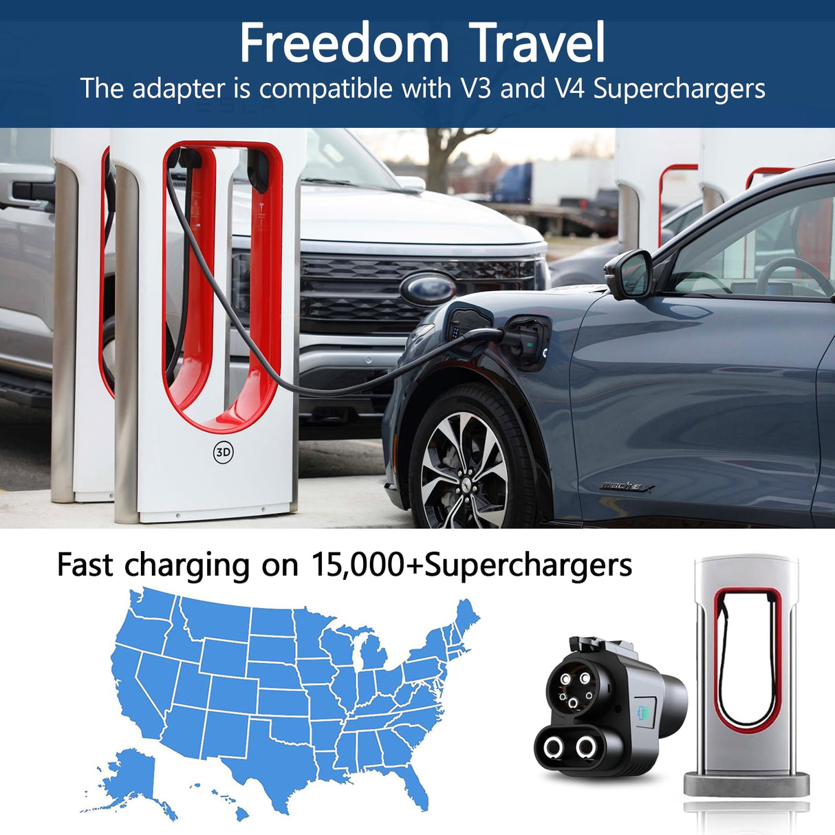 Supchargadap NACS to CCS Adapter, Electric Vehicle NACS to CCS1 Adapter for Tesla Supercharger, Max 500Amps-1000V for Tesla V3/V4 DC Fast Charging Stations, for Ford, Rivian, GMC, Chevrolet, Cadillac Supchargadap