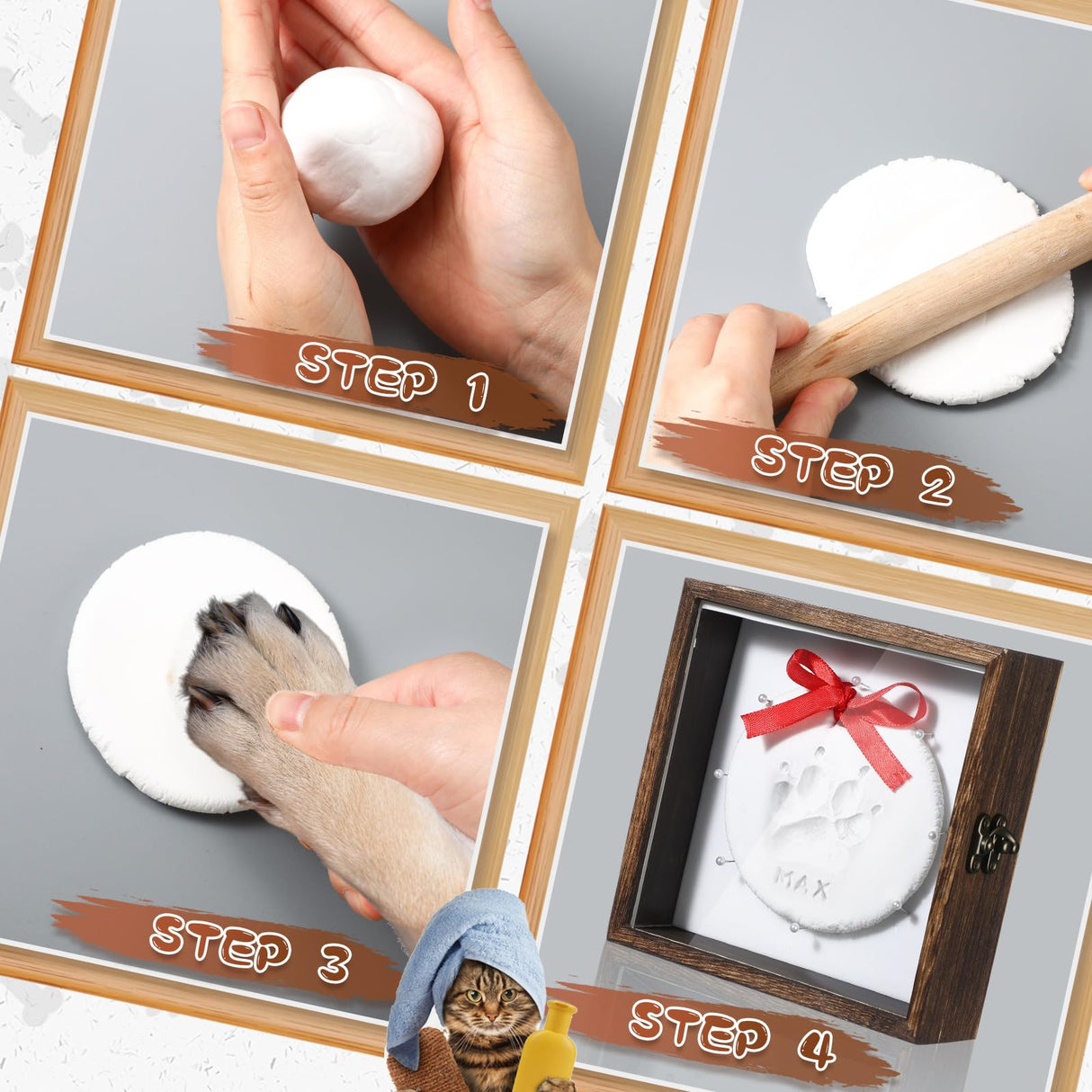 Chunful Dog Memorial Shadow Box with Paw Print Kit 5.9'' x 5.9'' Customized Clay Impression Kit Wooden Keepsake Display CasePet Christmas Ornament Gifts for Pet Lovers Dog Cat DIY Ornament Chunful