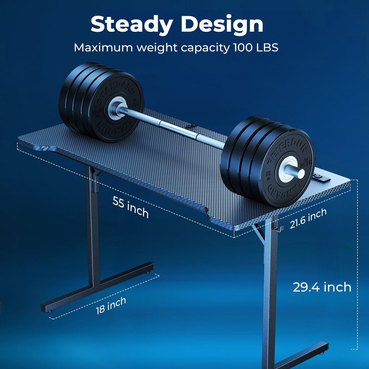 DOMICON Small Gaming Desk with LED Lights & Power Outlets, 55 Inch Computer Desk with Monitor Stand, PC Gaming Table with Carbon Fiber, Black DOMICON