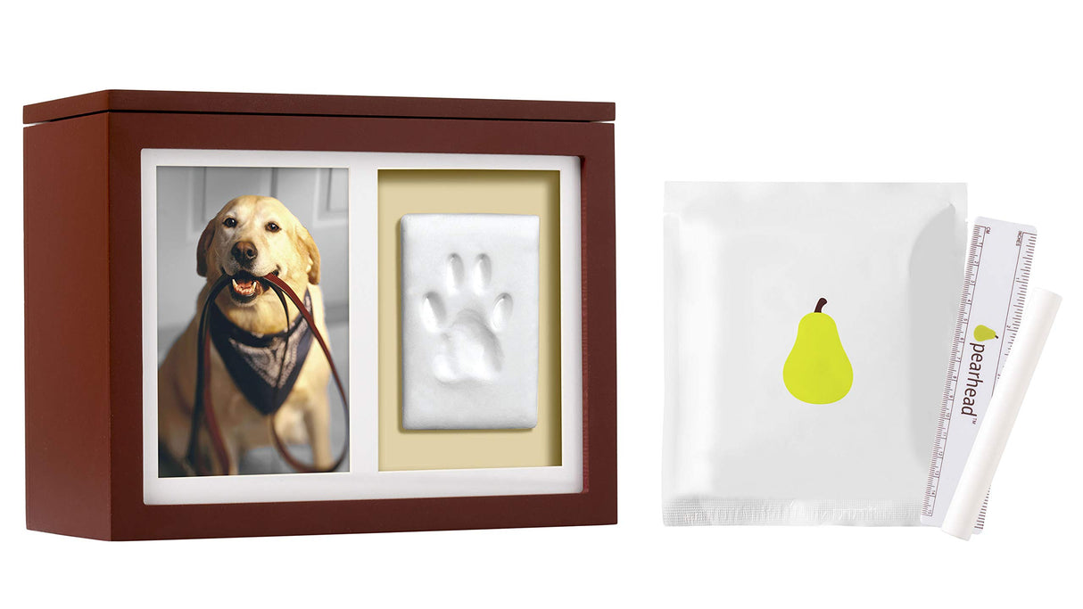 Pearhead Pet Photo Memory Box and Impression Kit for Dog or Cat Paw Print, Clay Paw Print Urn, Pet Memorial, Espresso Pearhead