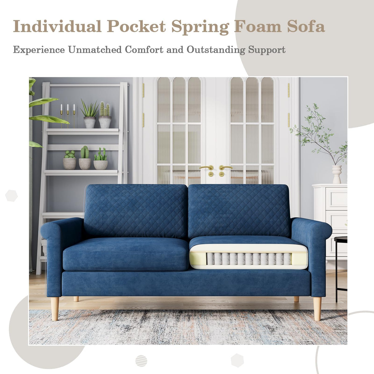 Vesgantti 65" Blue Loveseat, Comfy Mid-Century Modern 2-Seat Sofa, No-Tool Assembly Small Couch for Living Room & Bedroom Vesgantti