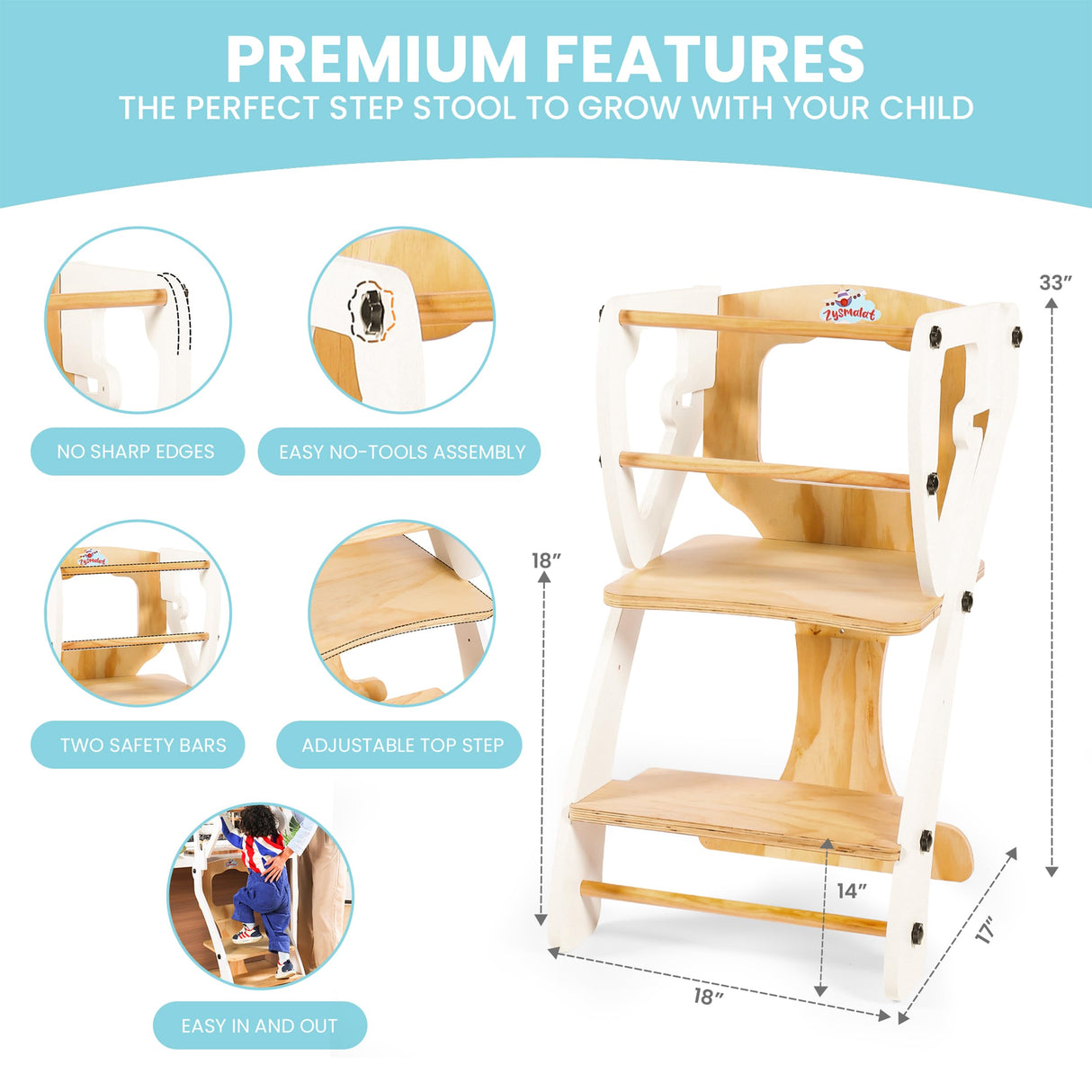 ZYSMALAT Toddler Tower | Kitchen Stool Helper | Montessori Kitchen Step Stool | Toddler Standing Tower | Learning Tower | Adjustable Height | Foldable Tower | Kids Boys Girls | 2025 Design ZYSMALAT