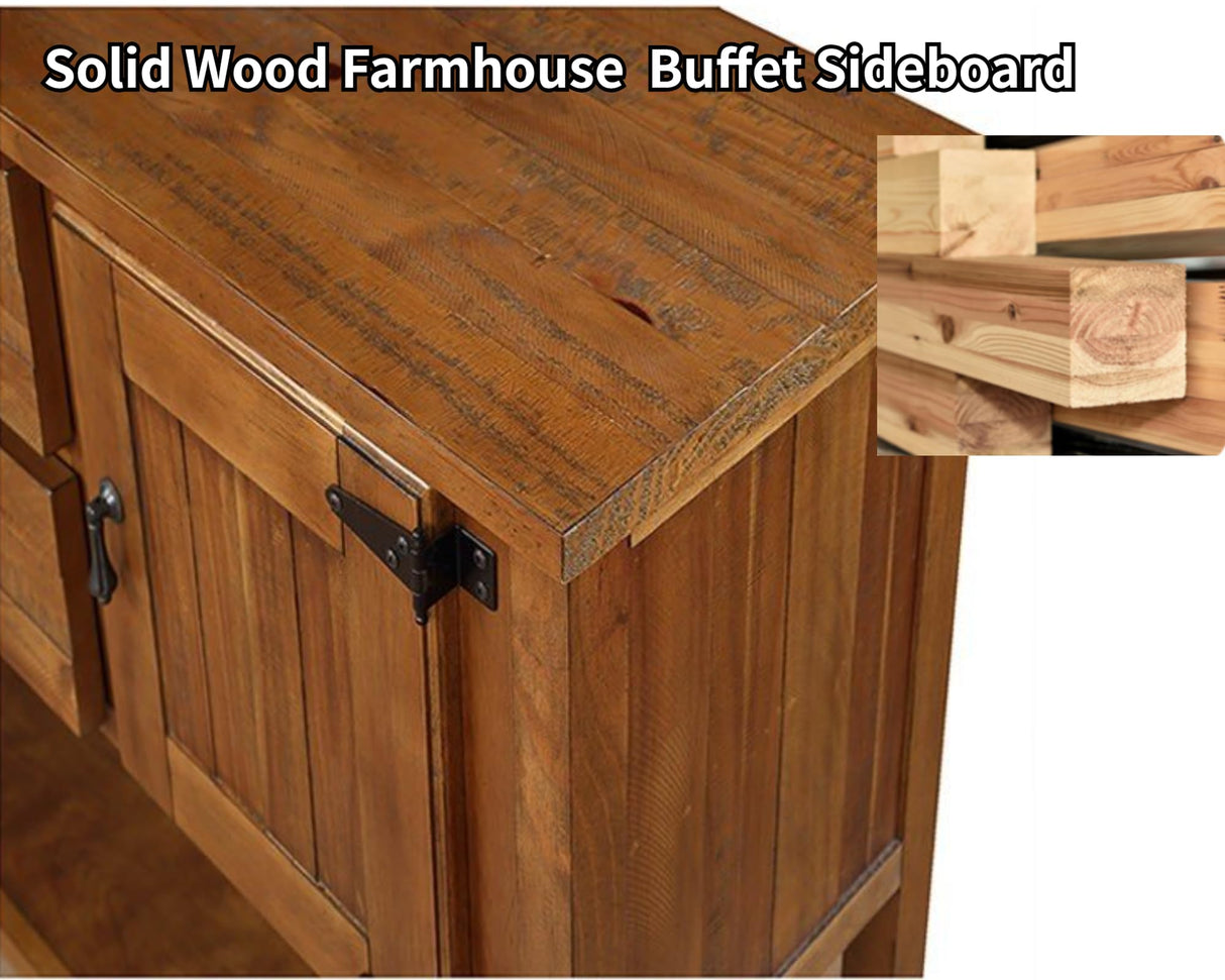 LKTART Farmhouse Sideboard Buffet Cabinet Kitchen Sideboard Cabinet with Storage Drawers and Bottom Shelf for Entryway Hallway Foyer Table Cupboard Coffee Bar Cabinet (48" Brown LKTART