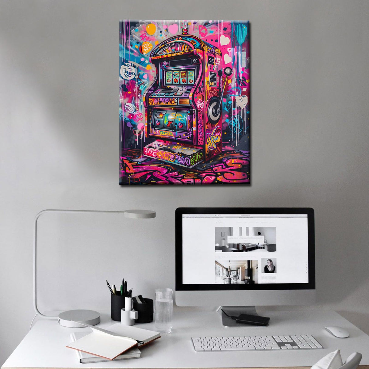 Tucocoo Graffiti Game Slot Machine Paint by Number for Adults Beginner with Paintbrushes Acrylic Neon Gaming Vidio Painting by Numbers Kits Canvas Art Crafts Home Decor16x20Frameless Tucocoo