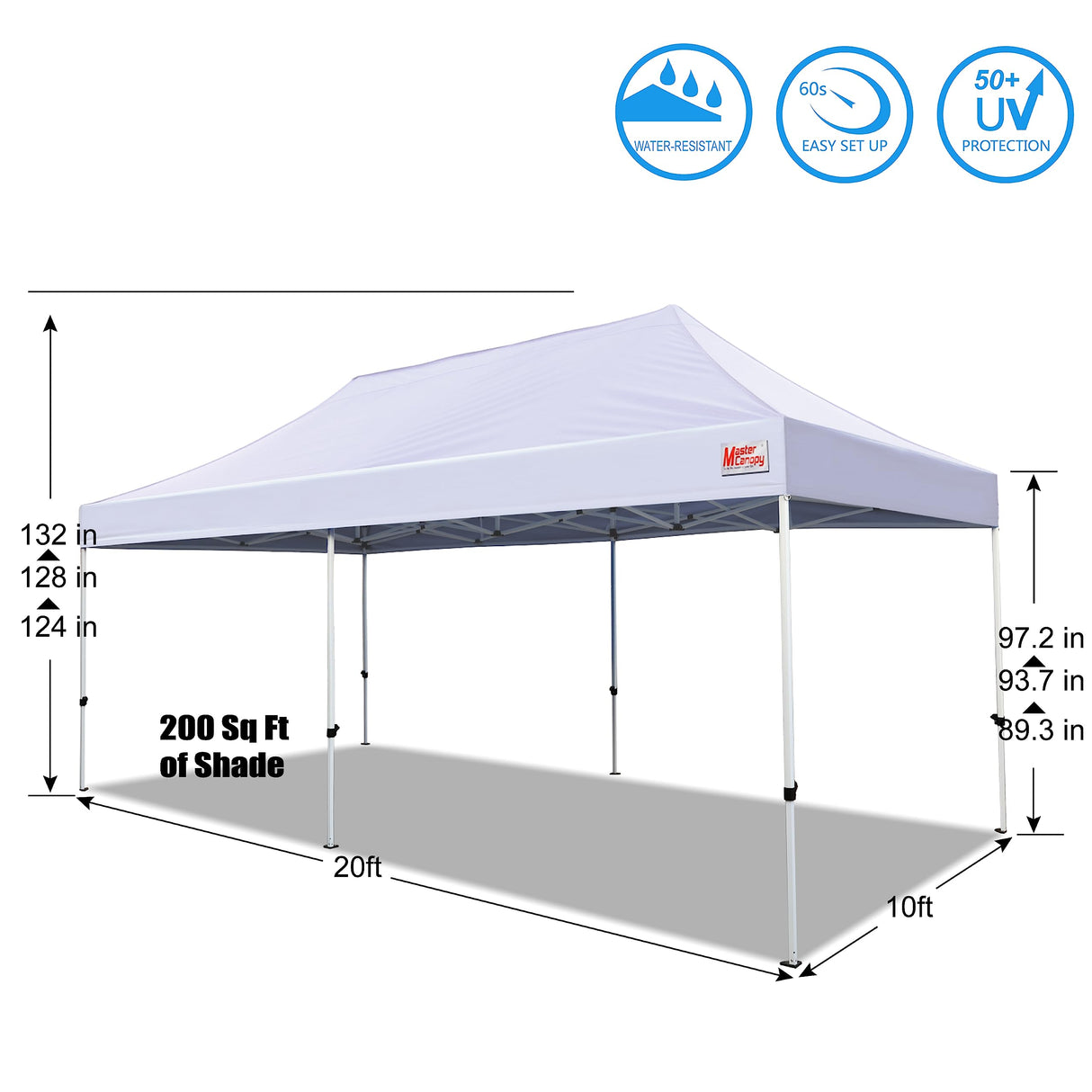 MASTERCANOPY Pop Up Canopy Tent Commercial Grade 10x20 Instant Shelter (White) MASTERCANOPY
