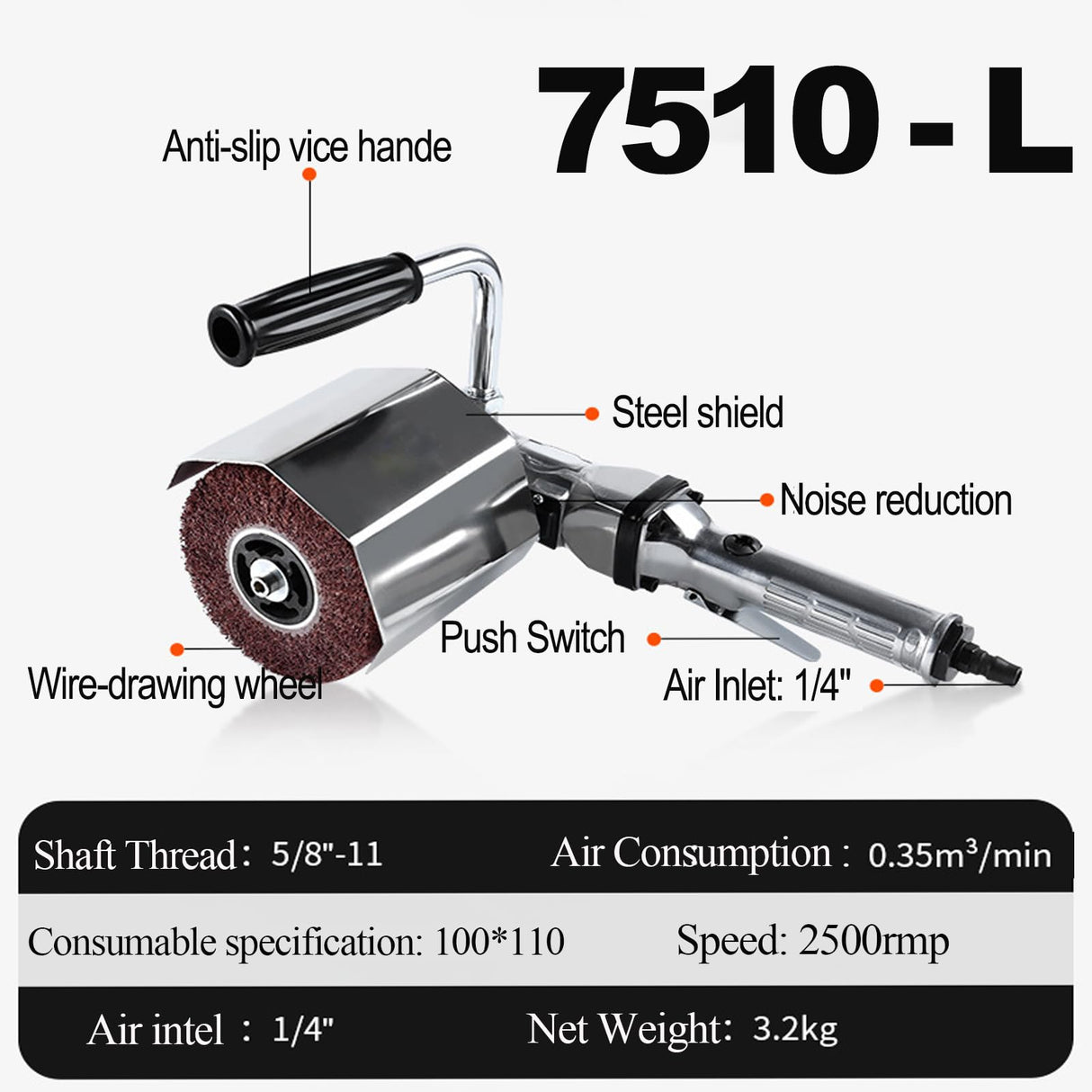 Burnishing Polishing Machine,Pneumatic Surface Conditioning Tool,Handheld Wheel Polisher Sander Wire Drawing Machine for Stainless Steel Metal Wood Polishing,2500RMP YPCOO