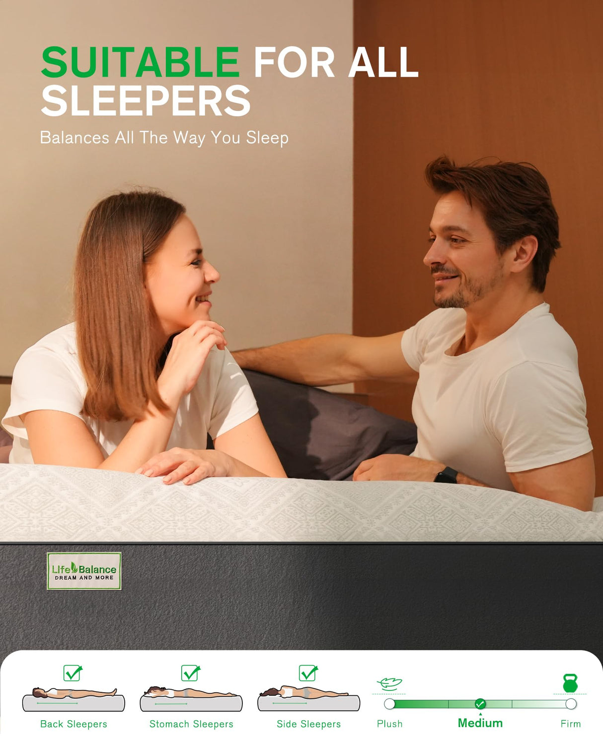 Life Balance 8 Inch Queen Size Mattress, Cooling Gel Memory Foam Mattress in a Box, Made in USA Queen Mattresses, Motion Isolation, Pressure Relief, Medium Firm, CertiPUR-US Certified, CY-8-Q Life Balance