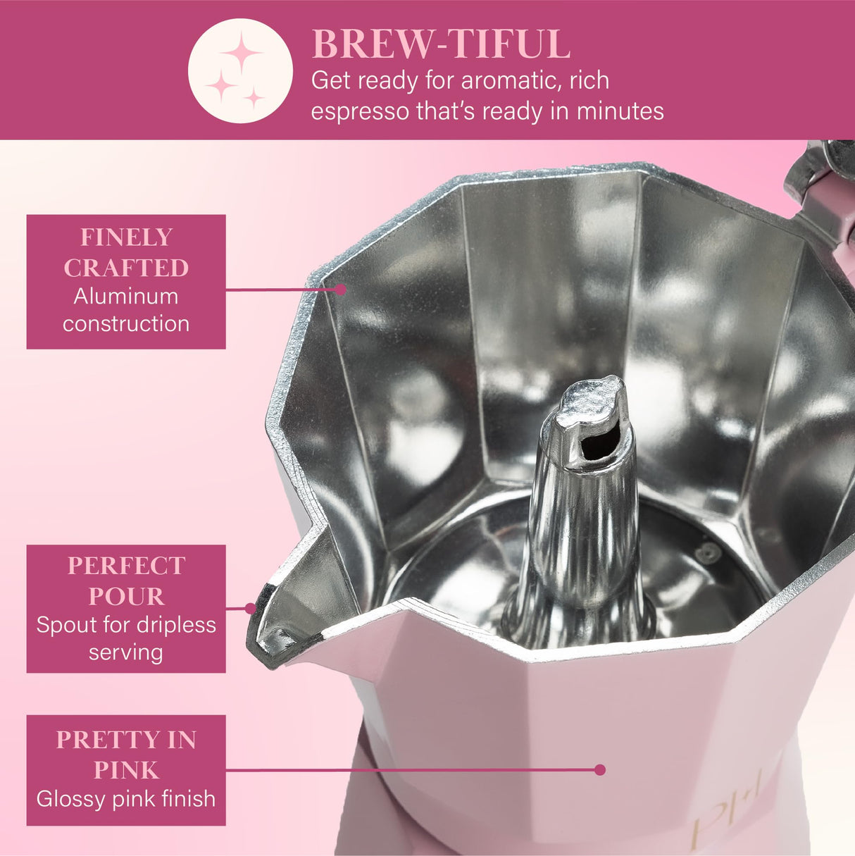 Paris Hilton Stovetop Espresso and Coffee Maker, Italian & Cuban Style Coffee Pot with Iconic Heart Knob, Perfect for Rich Aromatic Espresso, Makes up to 6 Espresso Cups, Pink Paris Hilton