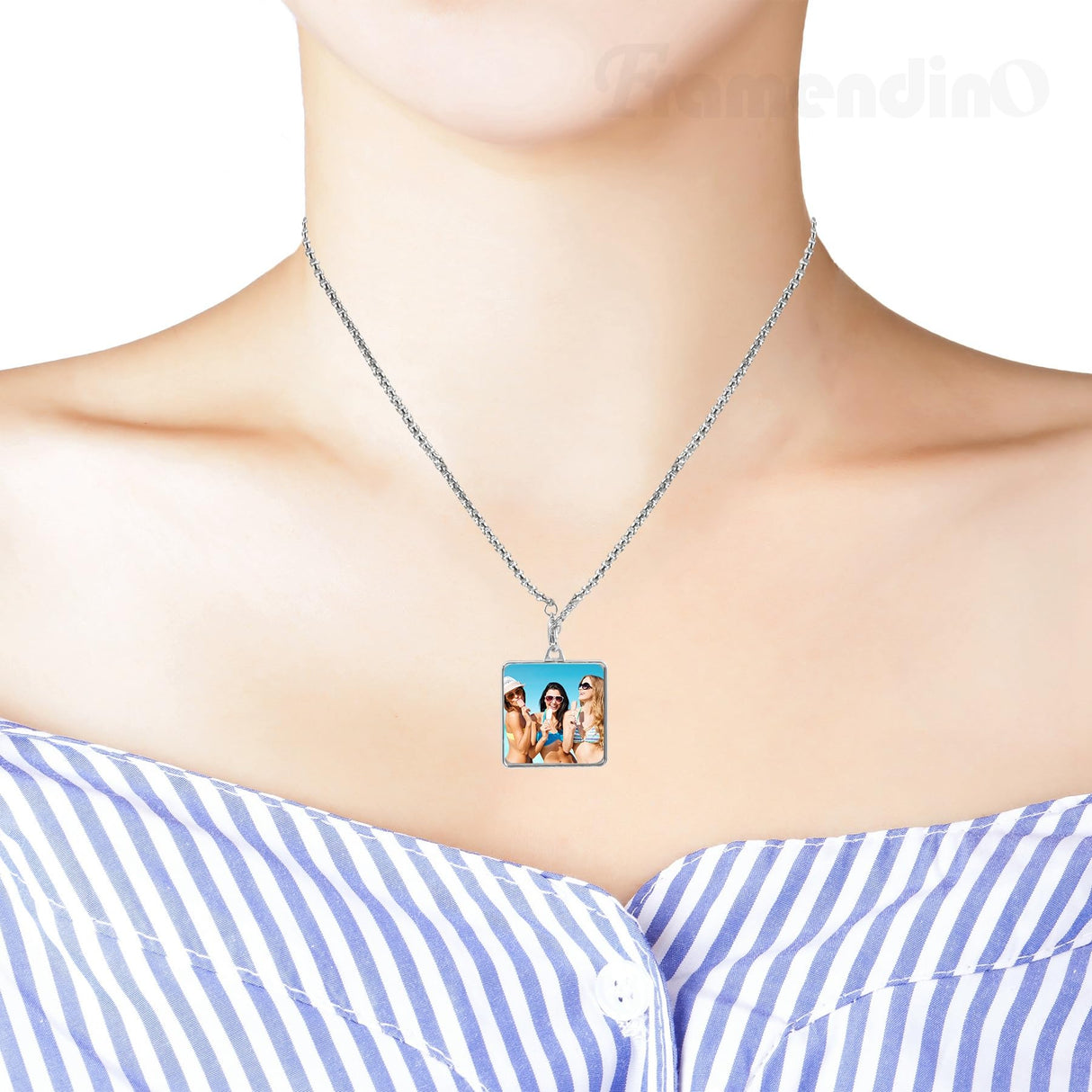 Framendino, 5 Pack Sublimation Blank Necklace Heat Transfer Bezels Pendant Necklace with 5 Sublimation Blank Sheets for Jewelry Making Framendino