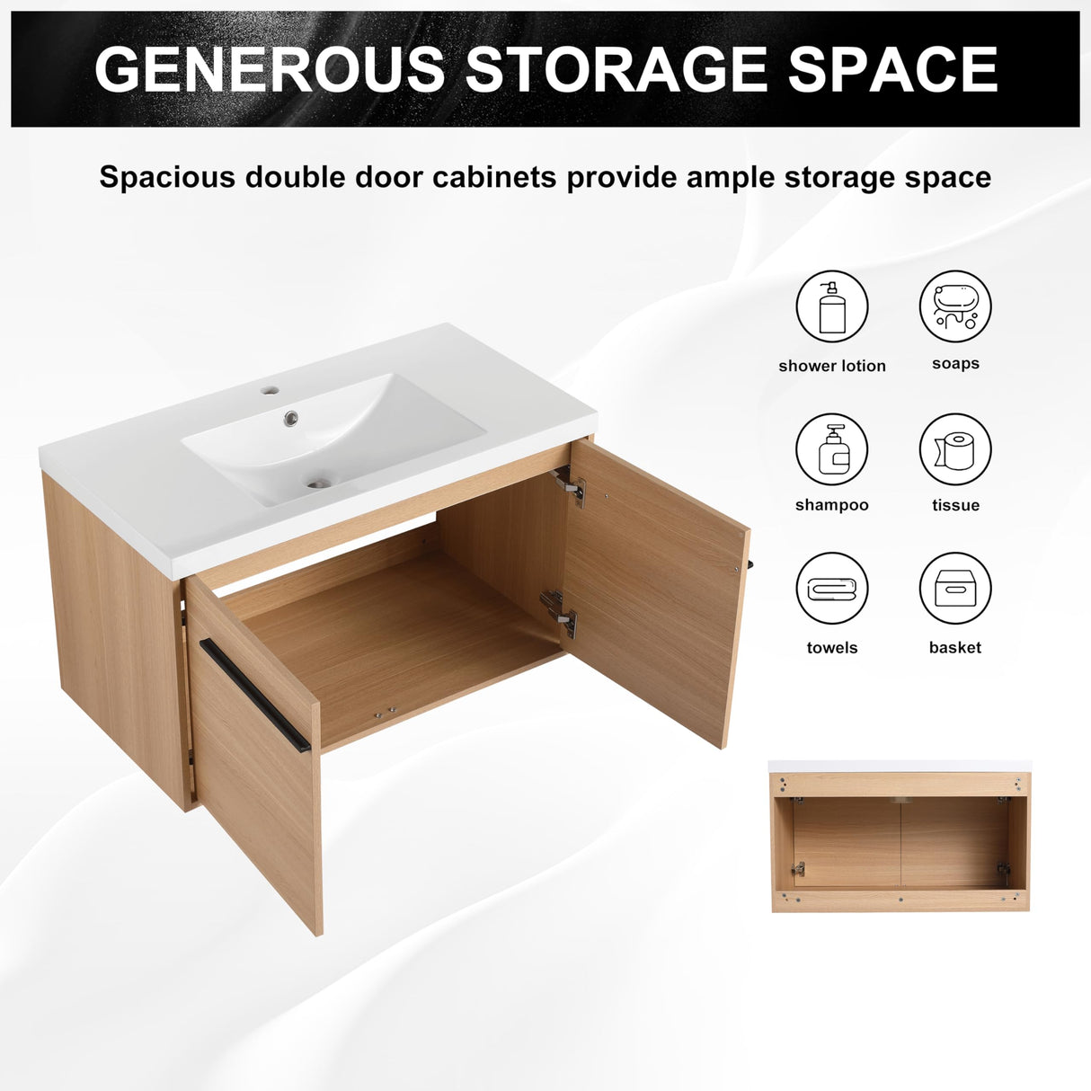 Beyondnext 36" Bathroom Vanity with Sink, 36 Inch Floating Bathroom Vanity, Single Sink Bathroom Vanity Combo, Modern Bathroom Vanity, Brown Wall Mounted Cabinet Set Beyondnext
