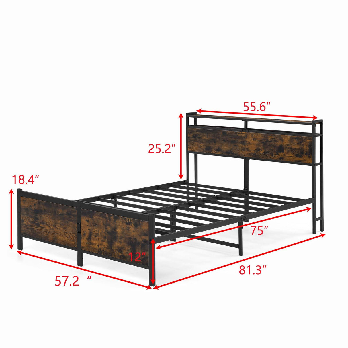 Bellemave Queen Size Bed Frame with Charging, Queen Size Bed Frame with Headboard and Charging Station, Brown Platform Bed Frame with Led Lightstation, No Box Spring Needed, (Queen,Rustic Brown) Bellemave