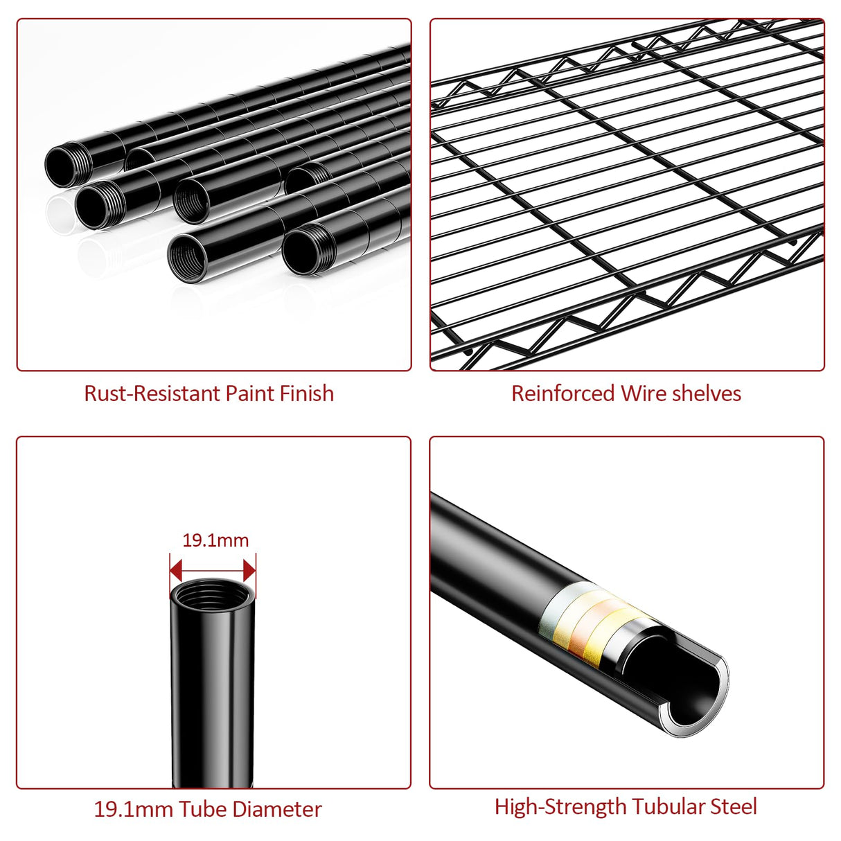 IZEUK 4-Tier Black Metal Storage Shelves, Heavy Duty Adjustable Wire Shelving Rack for Garage, Kitchen, Bathroom, Closet Organizer, 1000 lbs Capacity, 15.7" D x 33.5" W x 59.5" H IZEUK