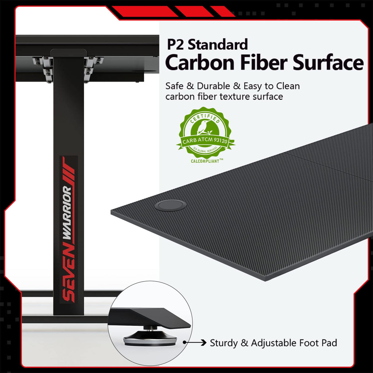 SEVEN WARRIOR Gaming Desk 60 INCH, T- Shaped Carbon Fiber Surface Computer Desk with Full Desk Mouse Pad, Ergonomic E-Sport Style Gamer Desk with Double Headphone Hook, USB Gaming Rack, Cup Holder SEVEN WARRIOR