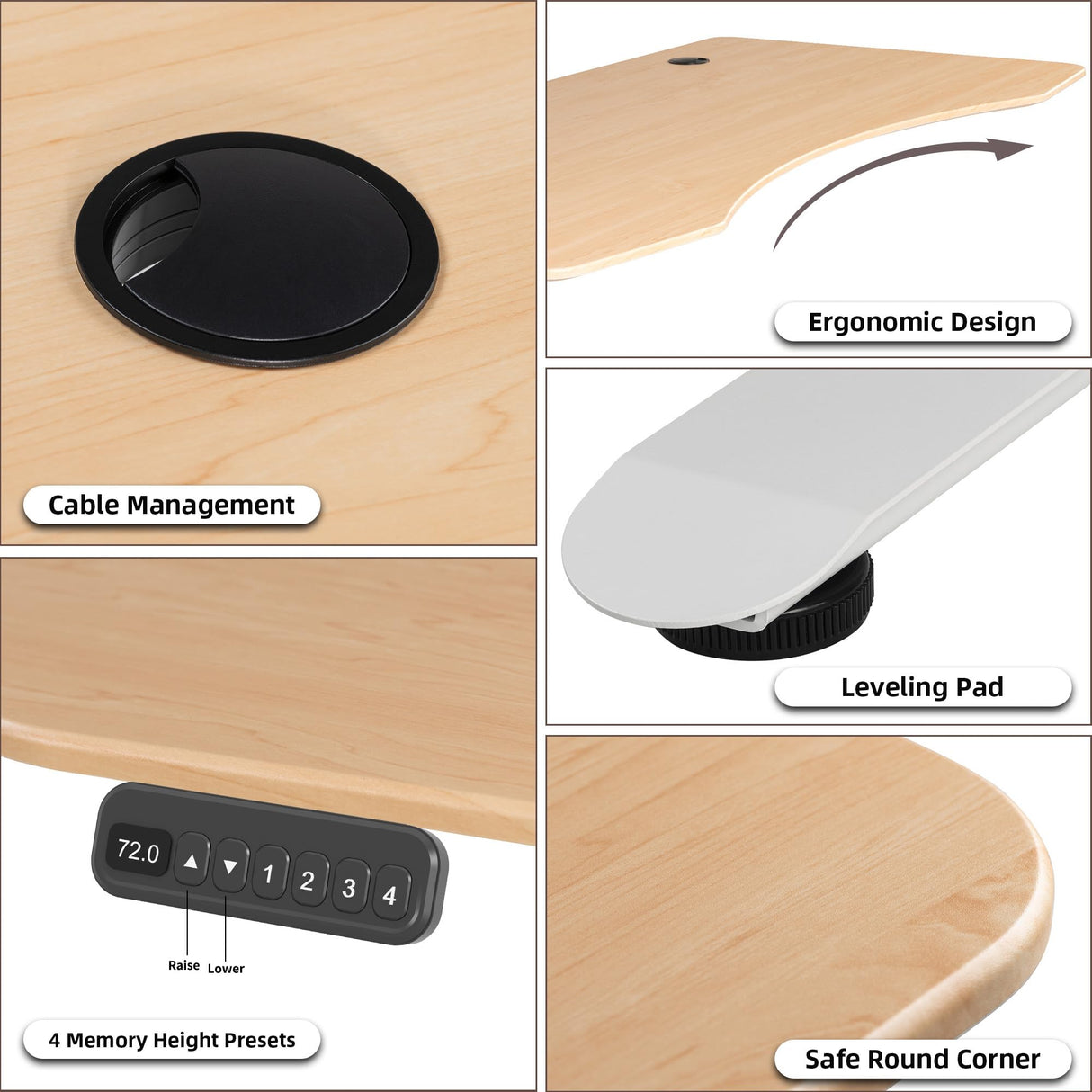 FinerCrafts Electric Standing Desk 71 x 32 Inches Dual-Motor Height Adjustable Desk Electric Sit Stand Desk Home Office Desks Whole Piece Desk Board (Natural Maple Desktop/White Frame) FinerCrafts