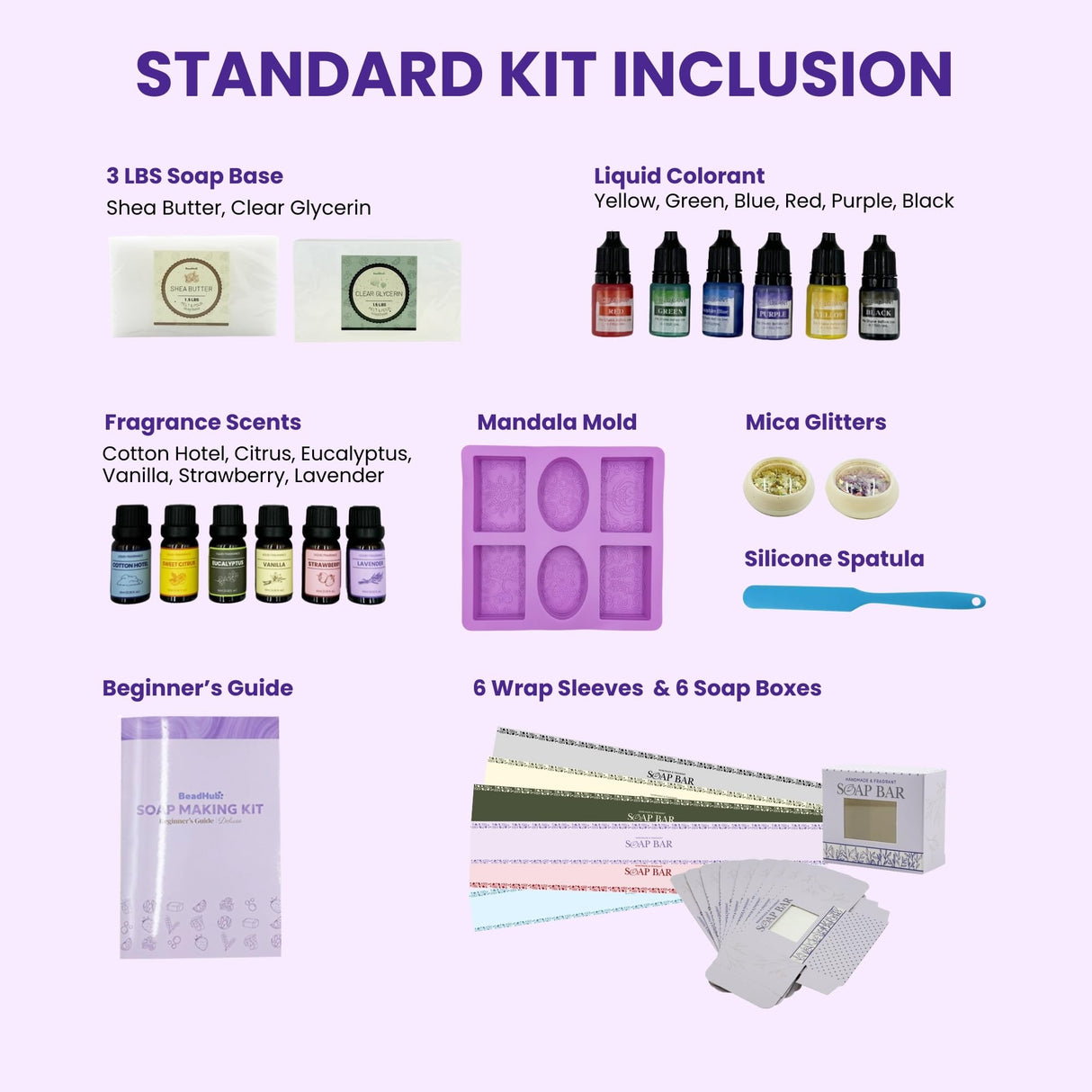 Soap Making Kit for Beginners | 3LBS Melt & Pour Soap Base - Shea Butter & Clear Glycerin, Silicone Soap Molds, Scent Fragrances, Colors, Soap Making Tools & Supplies, Adults DIY Soap Kit (Standard) BeadHub