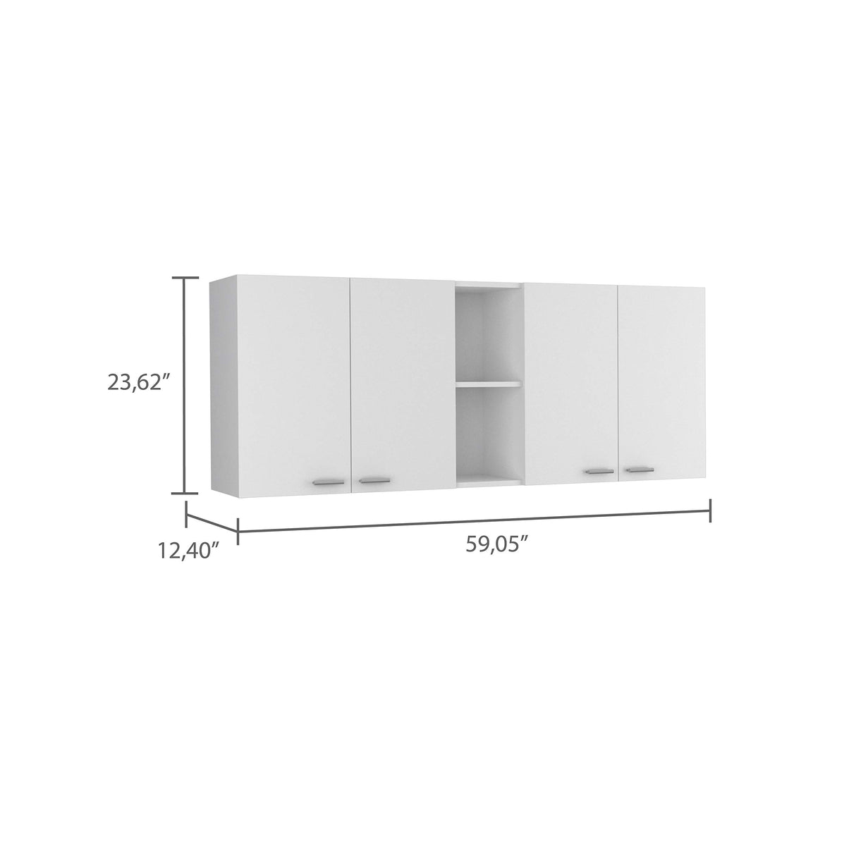 FM FURNITURE Winslow 59" Wall Cabinet, with 4-Doors, Two Interior and Two Open Shelves FM FURNITURE