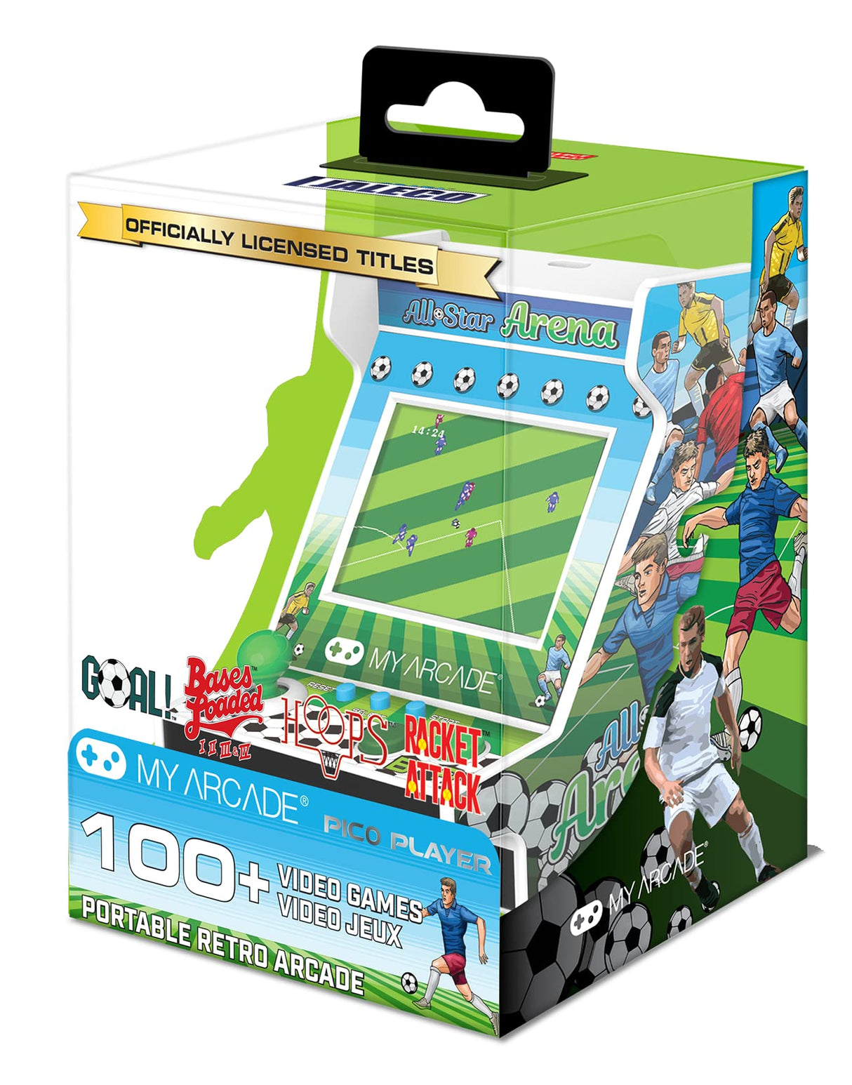 MY ARCADE All-Star Arena Pico Player- 3.75" Fully Playable Portable Tiny Arcade Machine with 107 Retro Games, 2" Screen Color Display, Battery Powered,White My Arcade