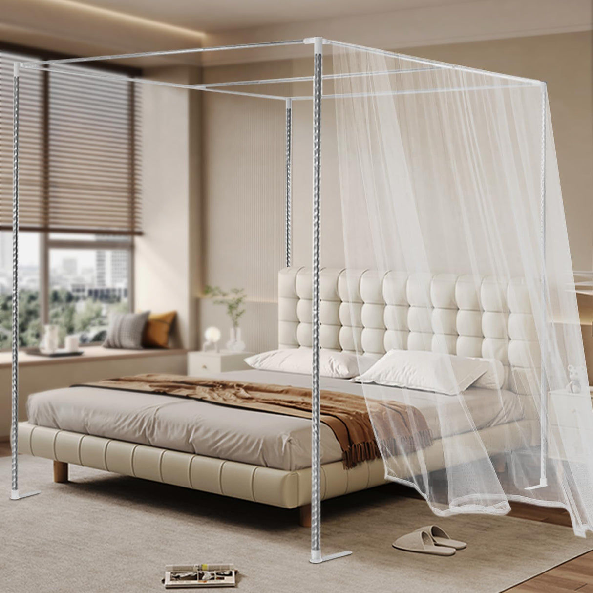 ZAWAYINE Canopy Bed Frame,Stainless Steel Four Corner Bed Canopy Poles Mosquito Net Frame Thickened Metal Canopy Frame Poles for Metal and Wood Bed Frames, Bedroom Decor Upgrade,59"x78"x78"(Queen) ZAWAYINE