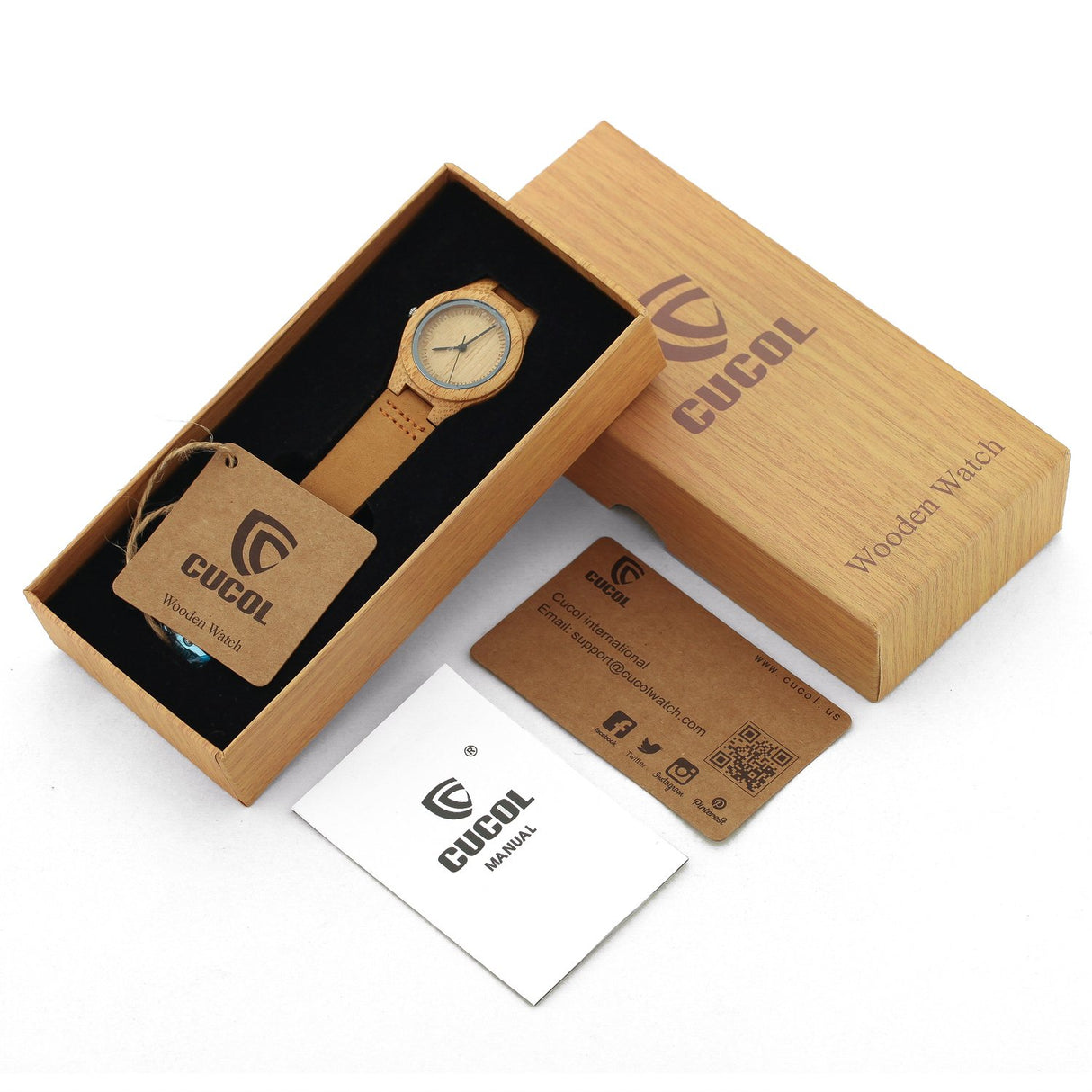 CUCOL Womens Wooden Bamboo Watches Leather Strap with Gift Box CUCOL