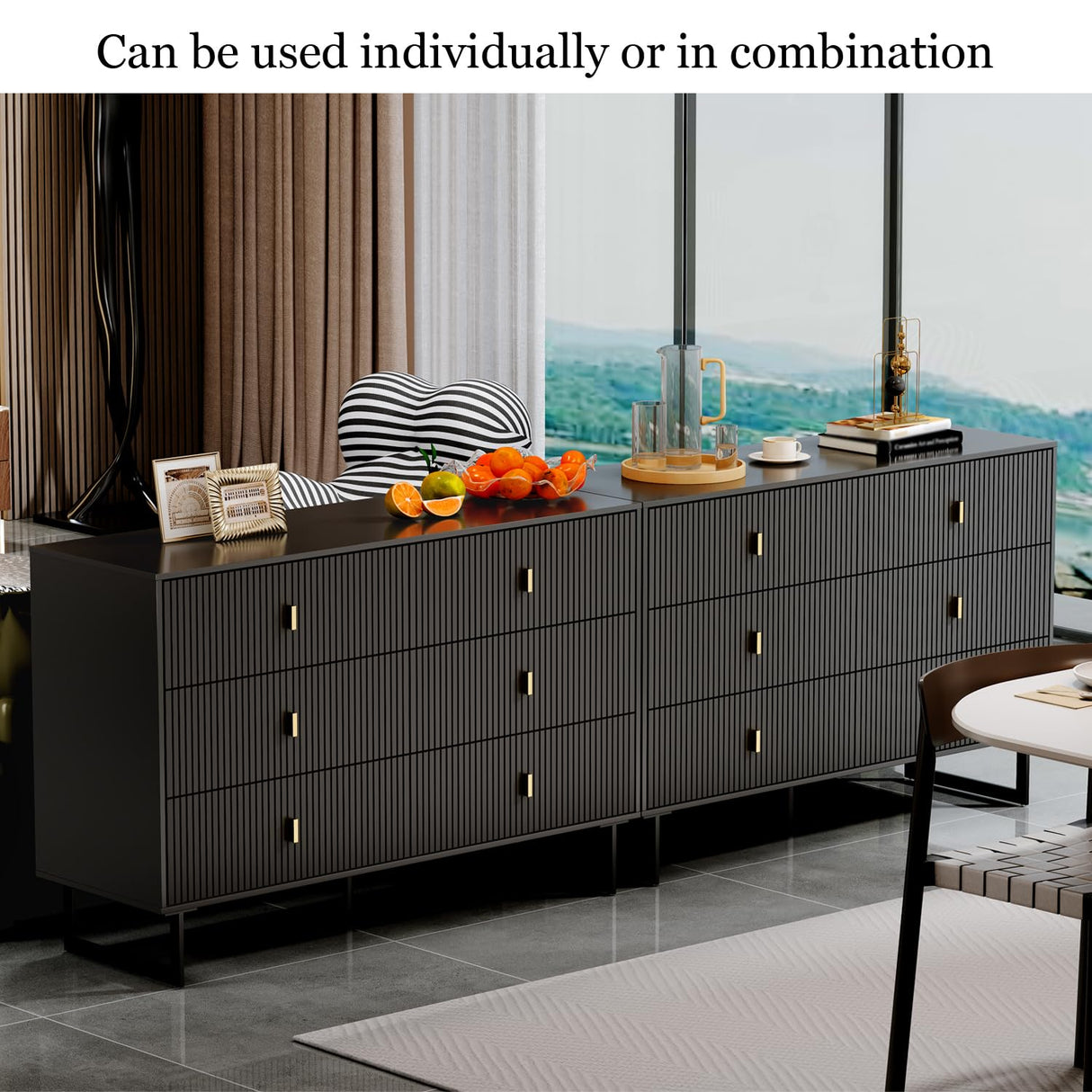 Chrangmay Modern Chest of Drawers with 6 Drawers,Deep Drawers,Clothes Organizer,Large Storage Cabinet for Living Room, Bedroom,Hallway,with Anti-Tipping Device,Black Chrangmay