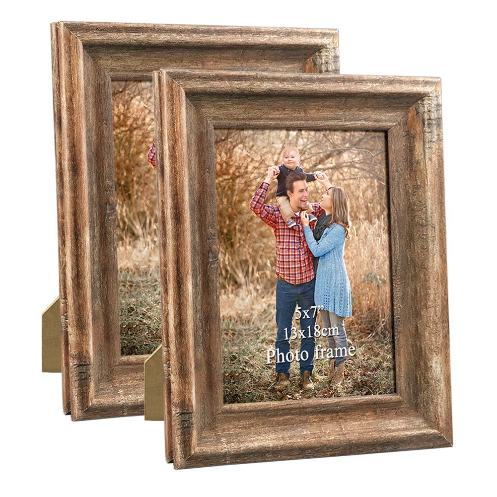 ZBEIVAN 2-Pack 5x7 Picture Frames Set Vintage Brown Family Art Rustic Photo Frame for Tabletop Stand or Wall Hanging ZBEIVAN